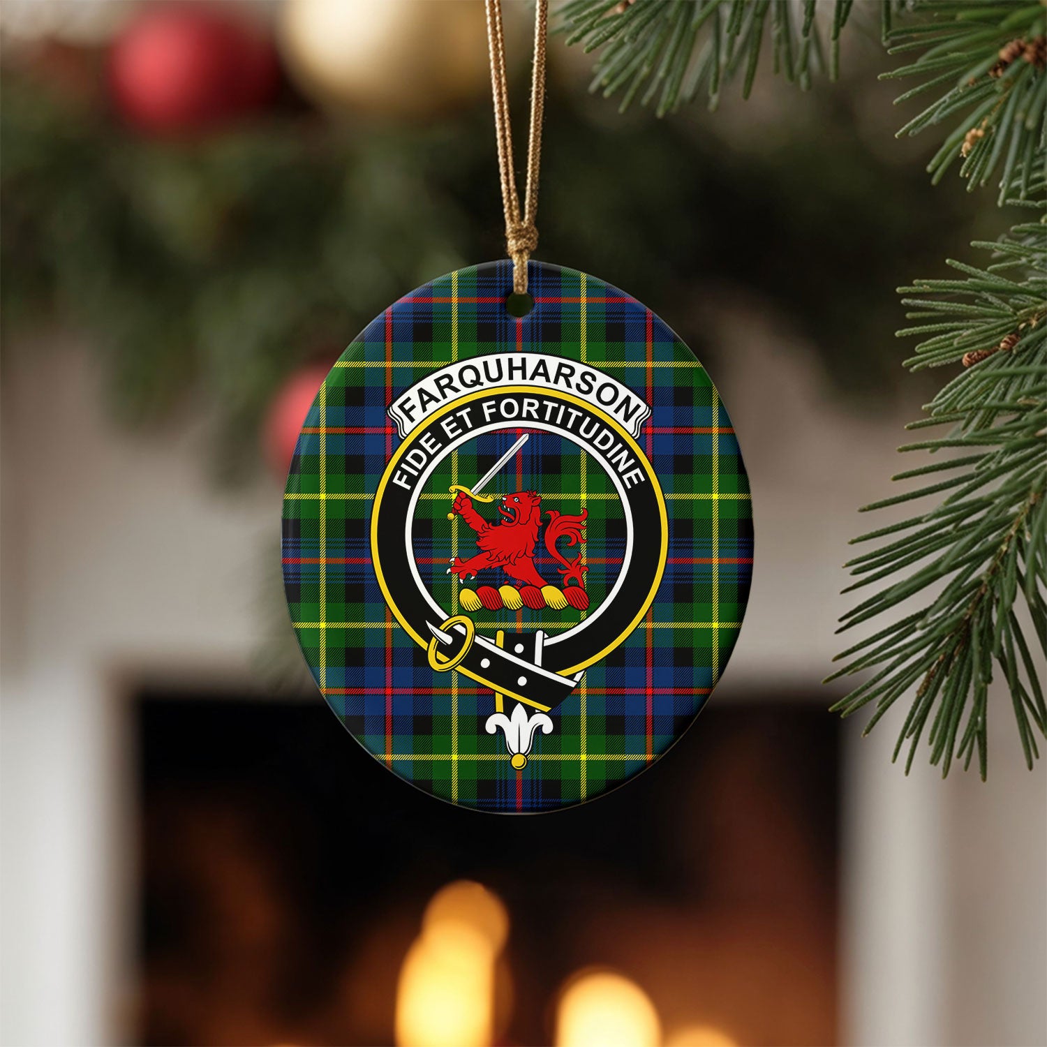 Farquharson Modern Tartan Crest Christmas Ceramic Ornament