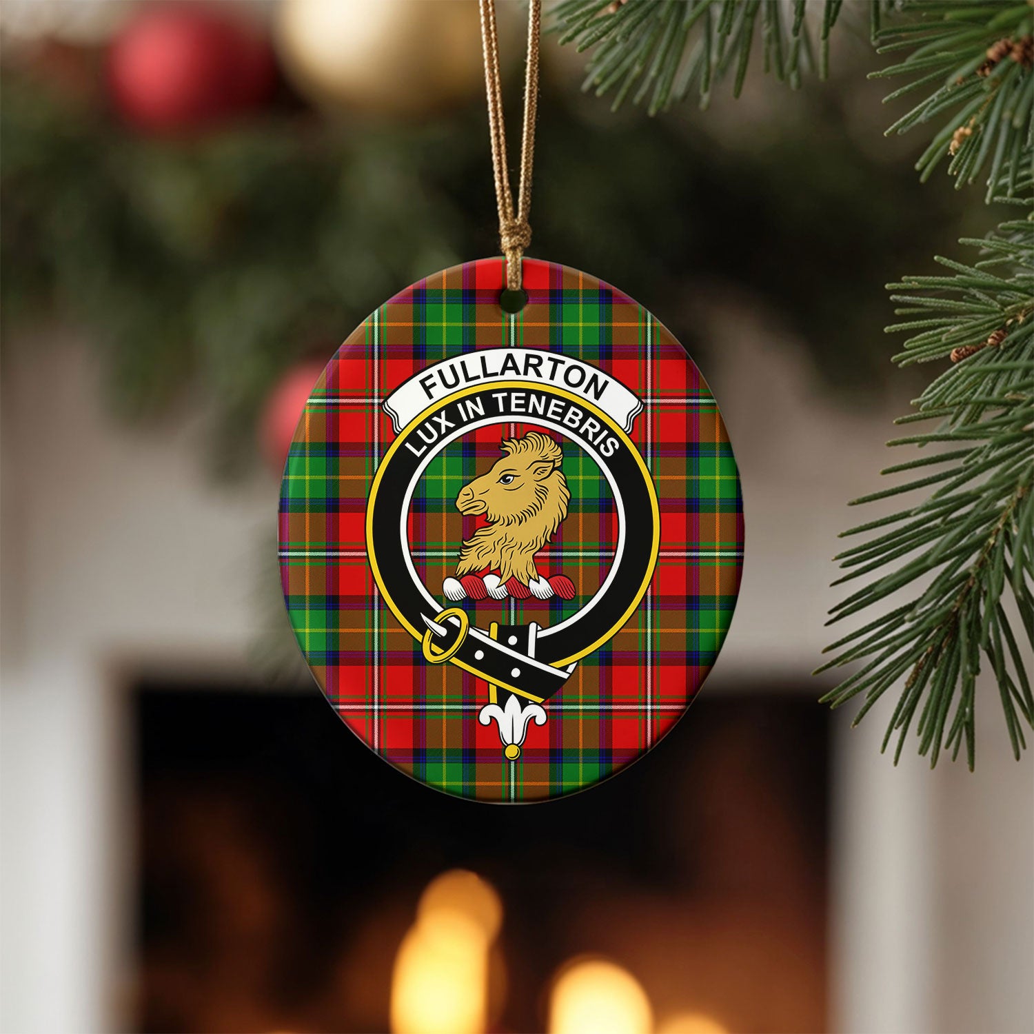 Fullarton Tartan Crest Christmas Ceramic Ornament