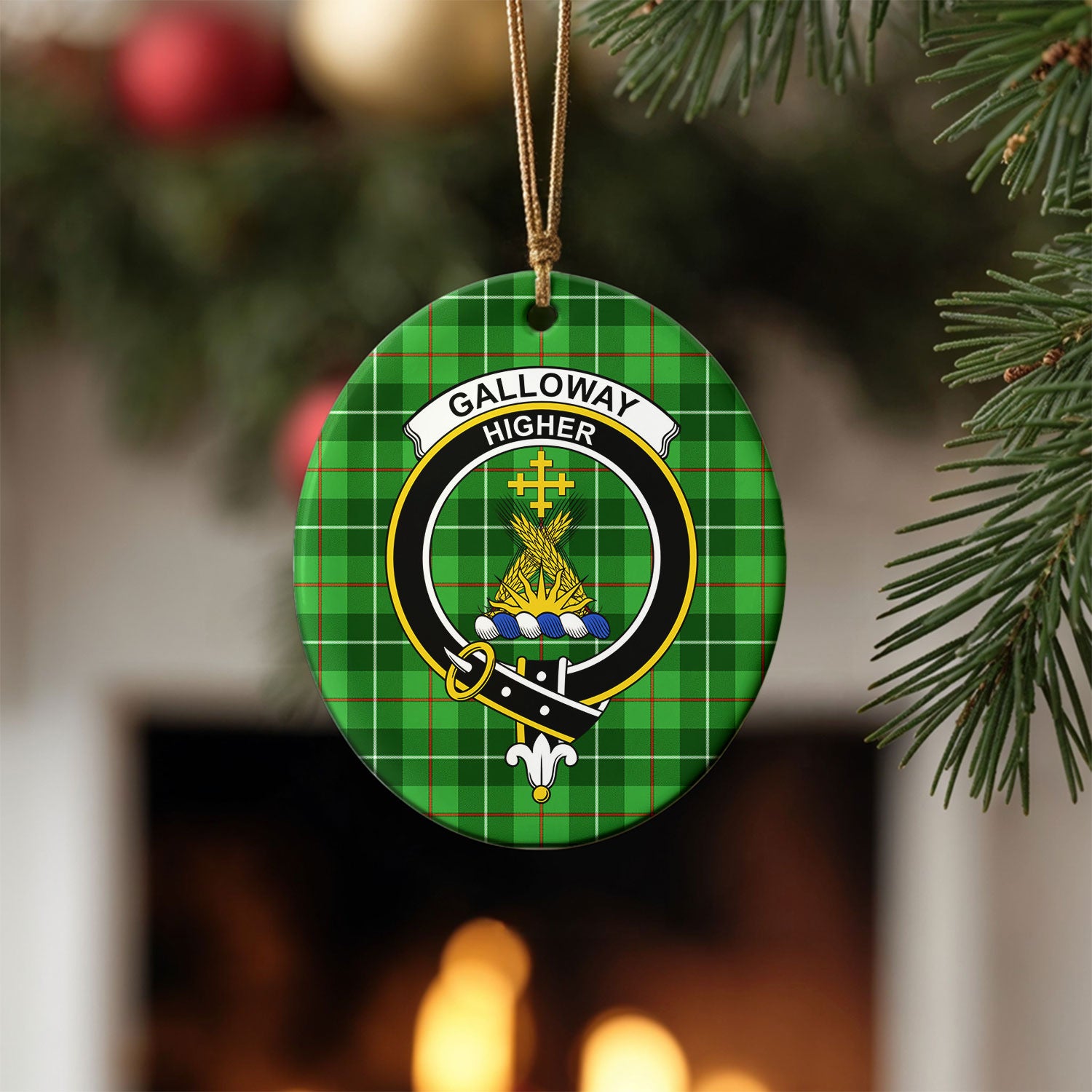 Galloway District Tartan Crest Christmas Ceramic Ornament