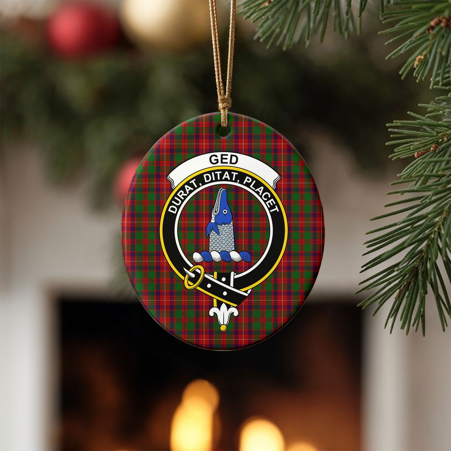 Ged Tartan Crest Christmas Ceramic Ornament