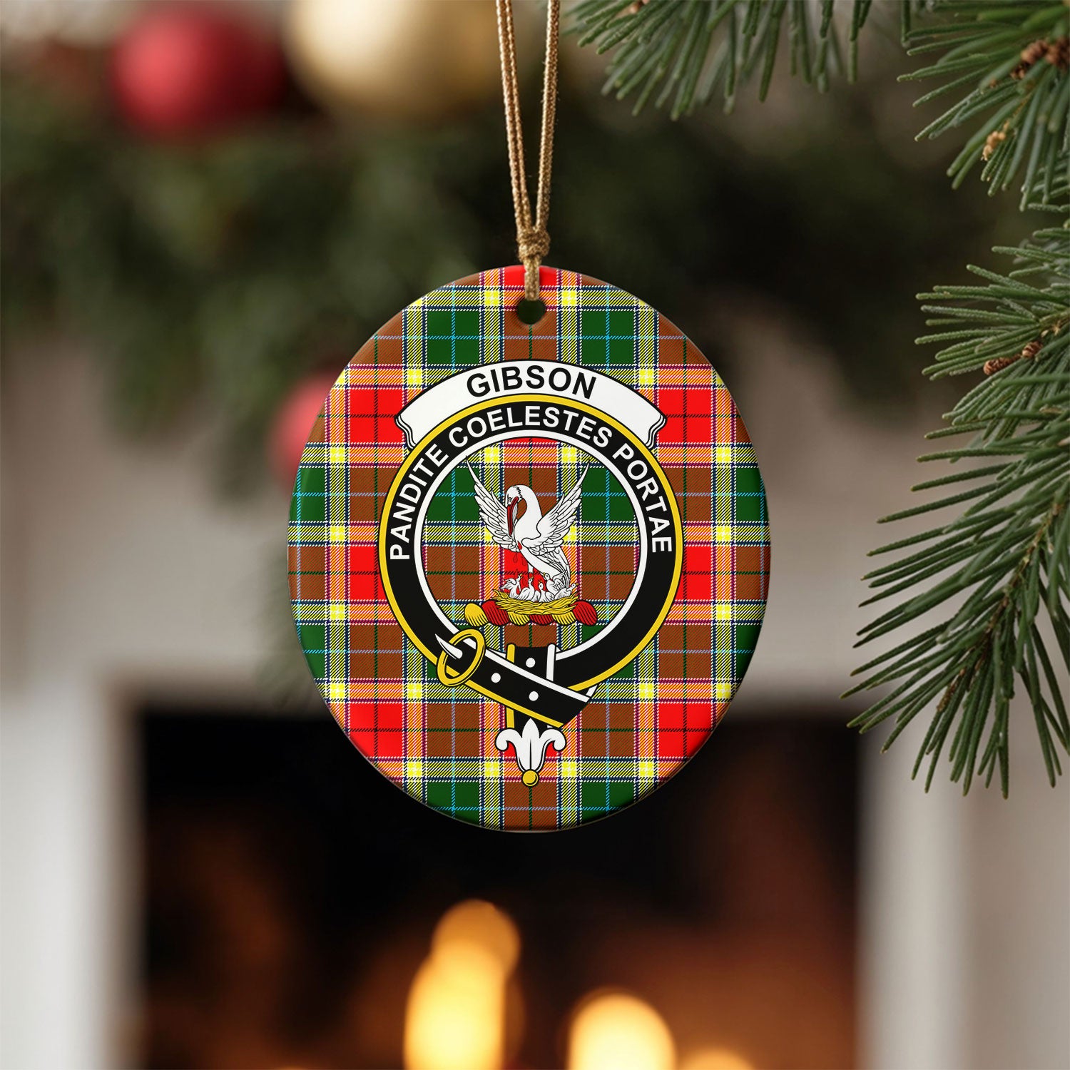Gibson Tartan Crest Christmas Ceramic Ornament