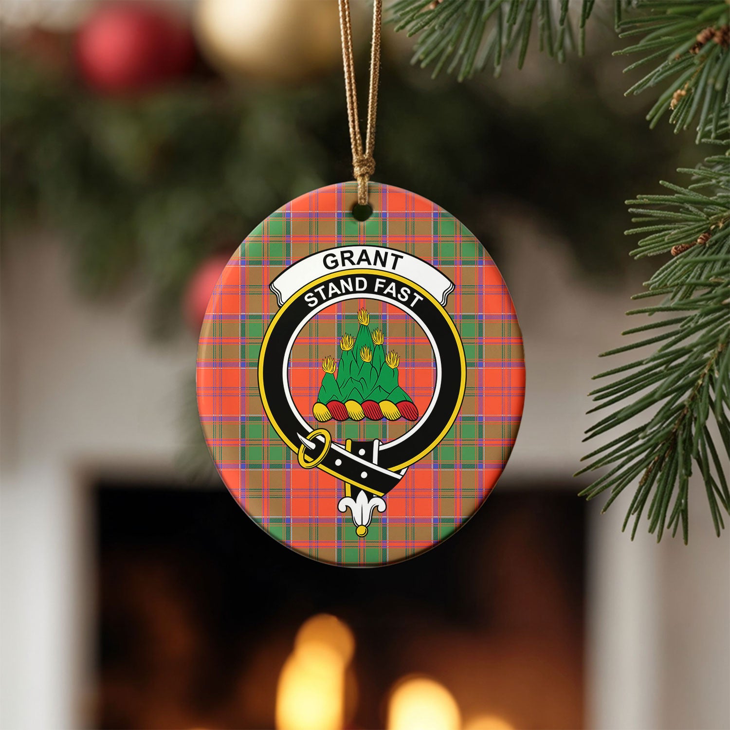 Grant Ancient Tartan Crest Christmas Ceramic Ornament
