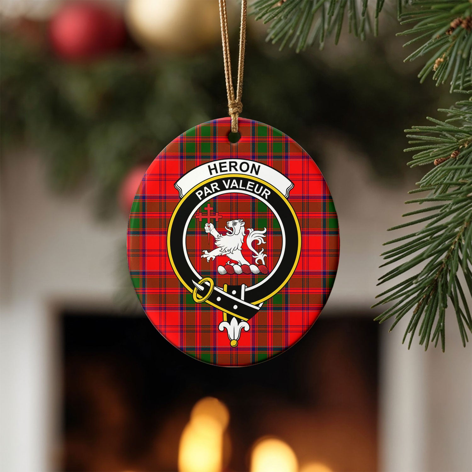 Heron Tartan Crest Christmas Ceramic Ornament
