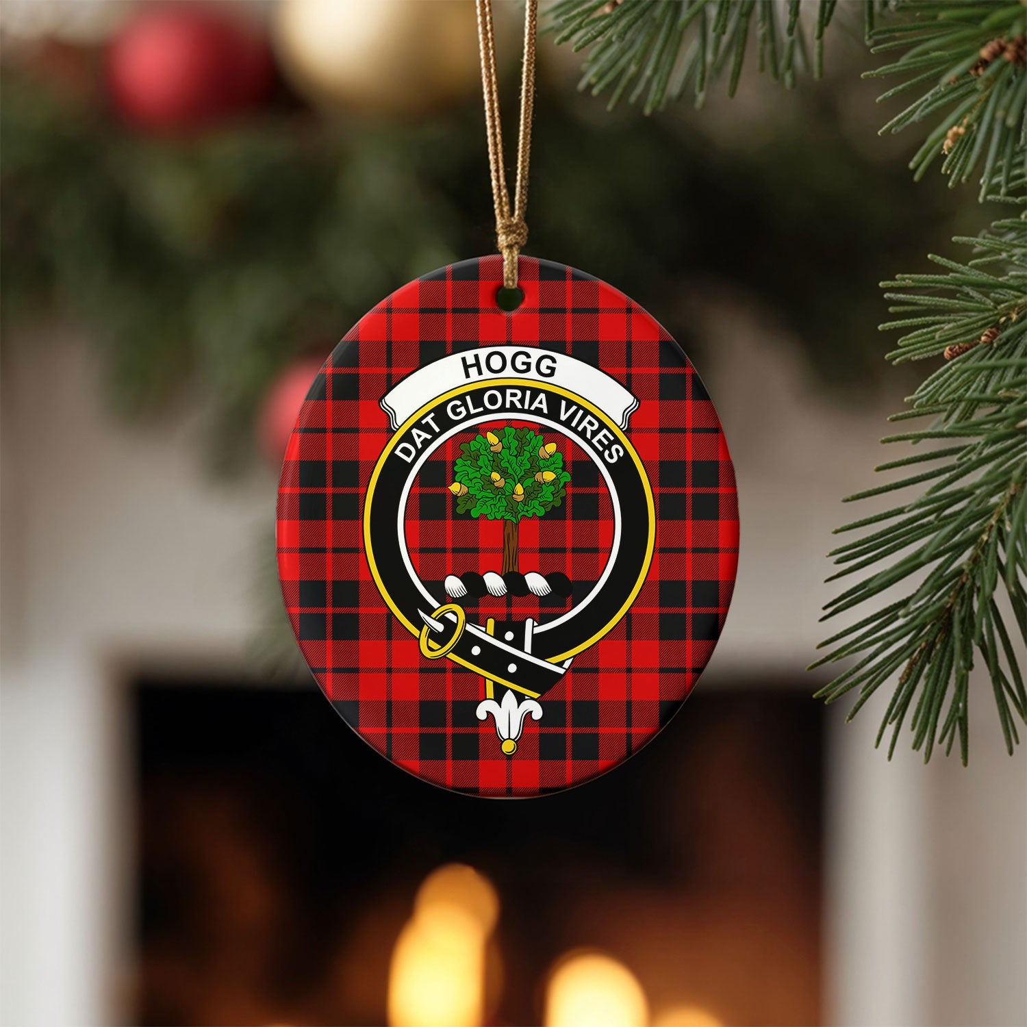 Hogg Tartan Crest Christmas Ceramic Ornament