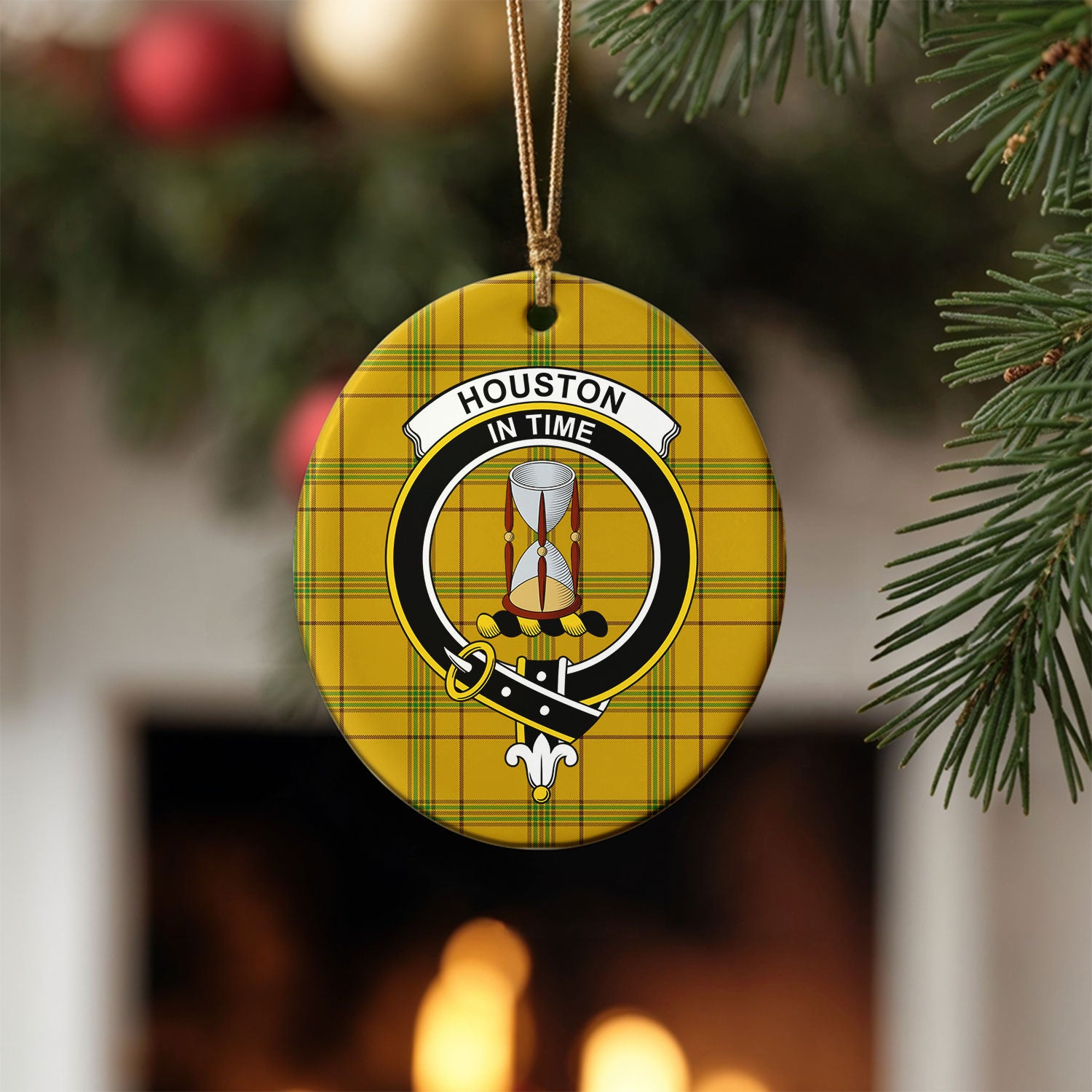 Houston Tartan Crest Christmas Ceramic Ornament