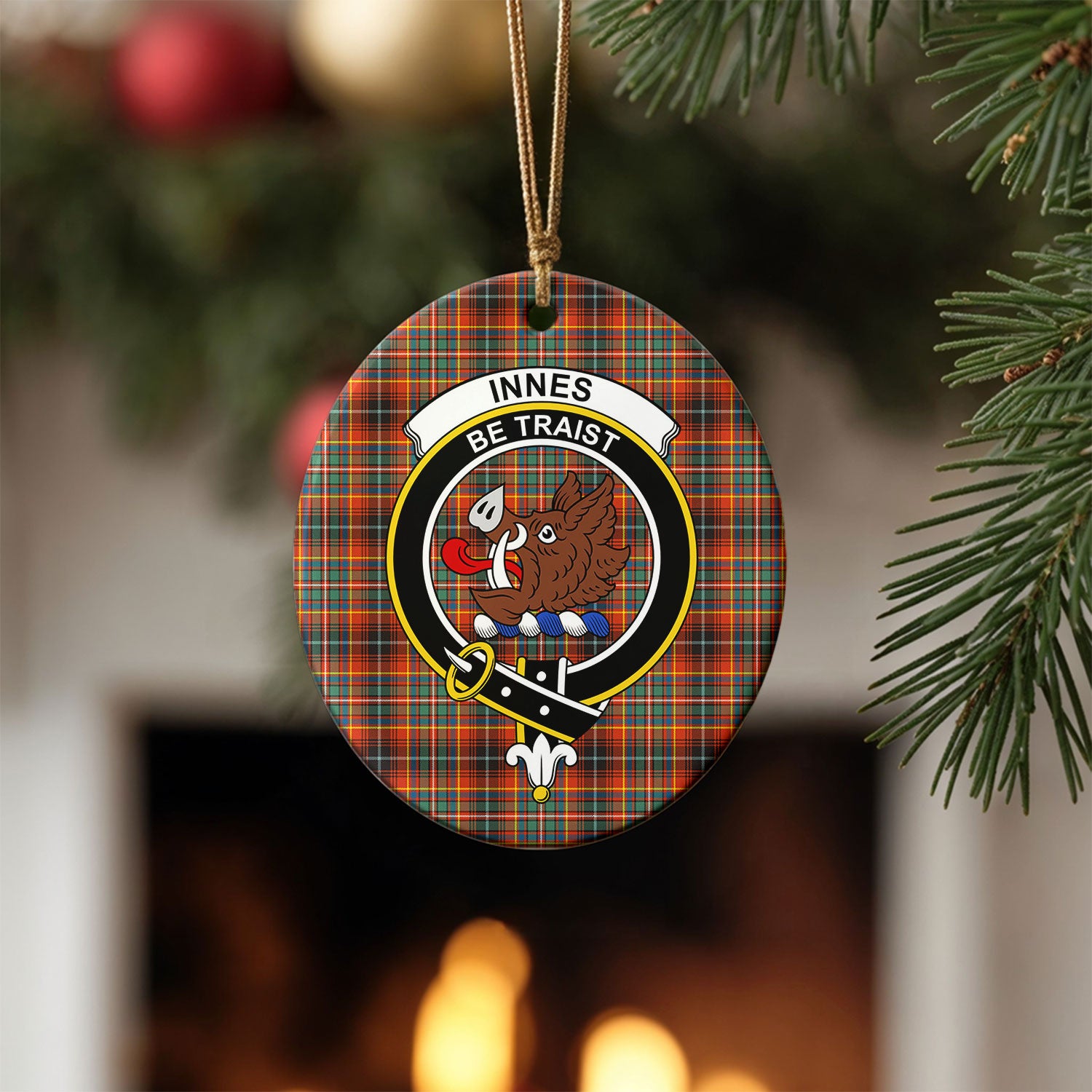 Innes Ancient Tartan Crest Christmas Ceramic Ornament