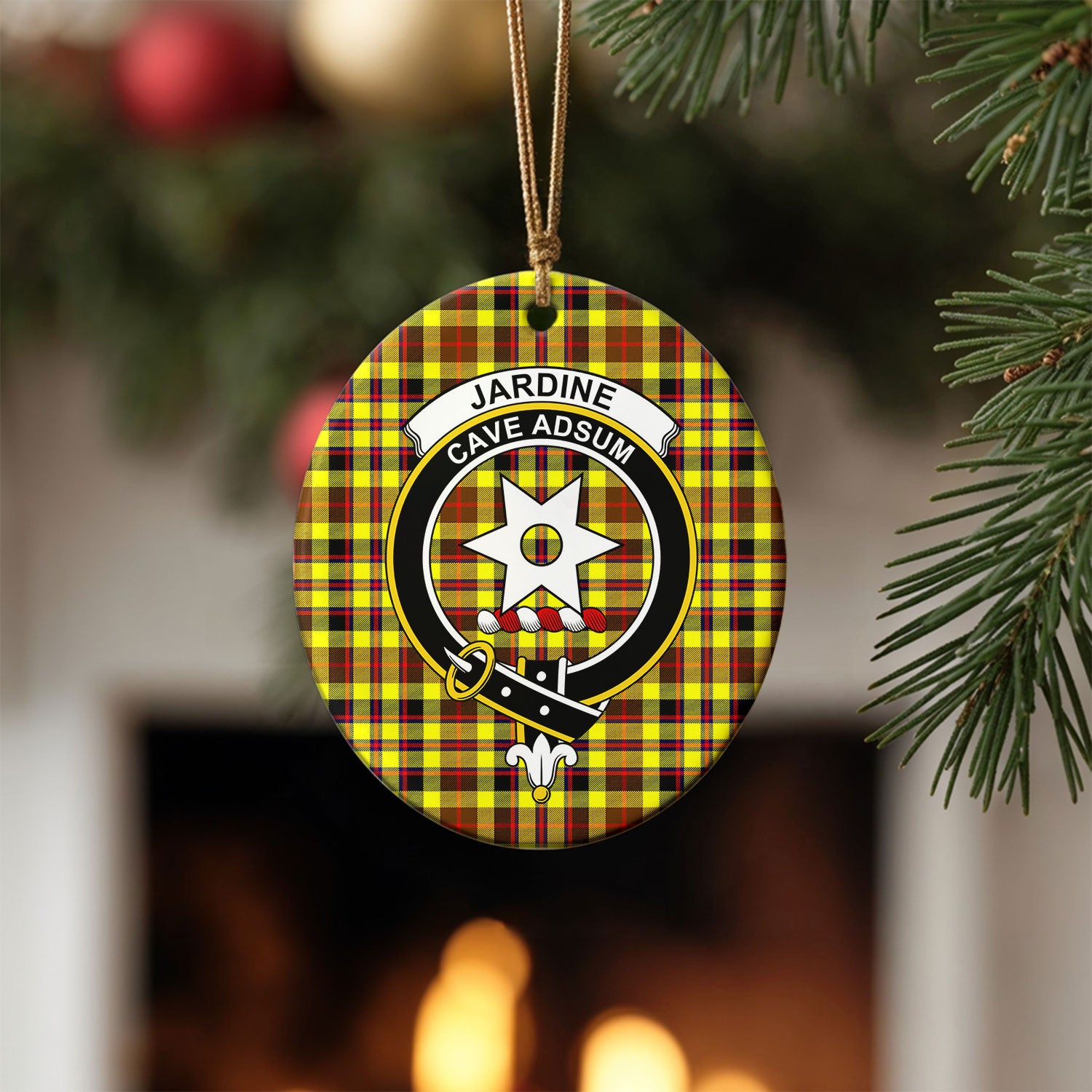Jardine Tartan Crest Christmas Ceramic Ornament