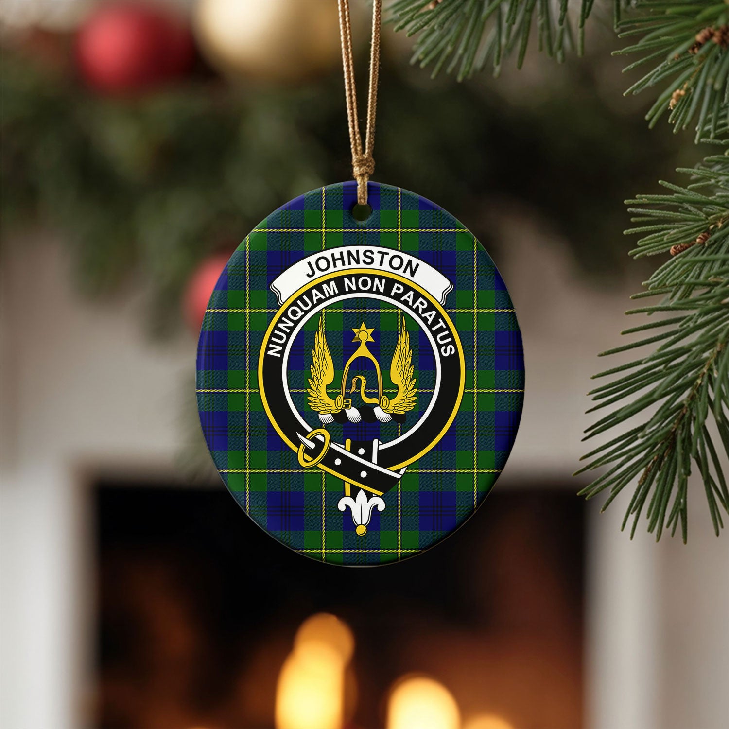 Johnston Modern Tartan Crest Christmas Ceramic Ornament