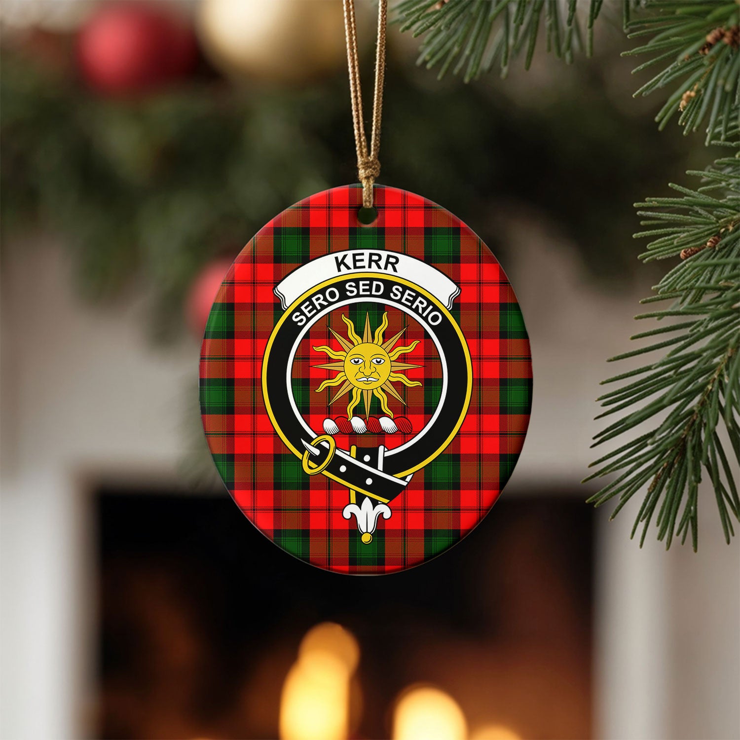 Kerr Modern Tartan Crest Christmas Ceramic Ornament