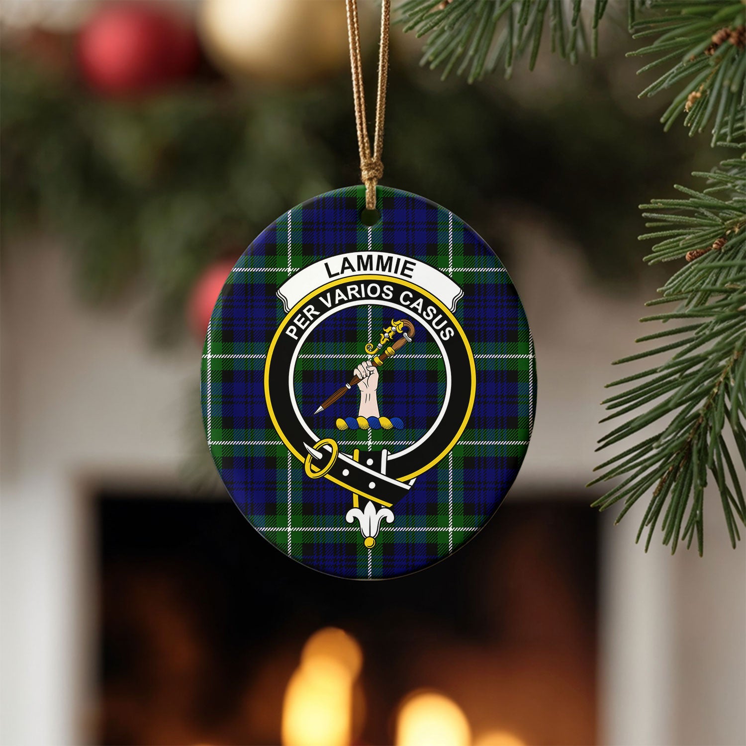 Lammie Tartan Crest Christmas Ceramic Ornament