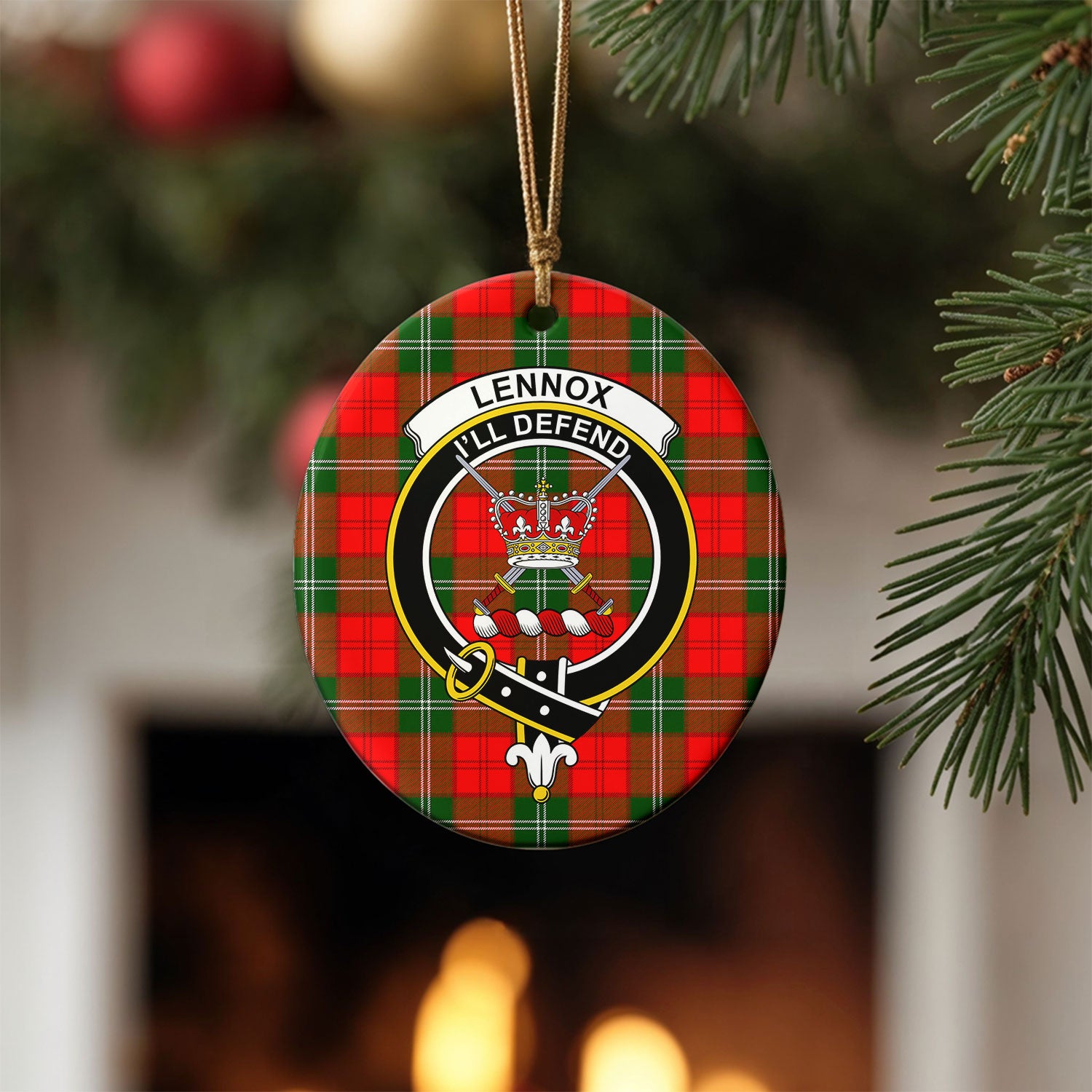 Lennox (Lennox Kincaid) Tartan Crest Christmas Ceramic Ornament
