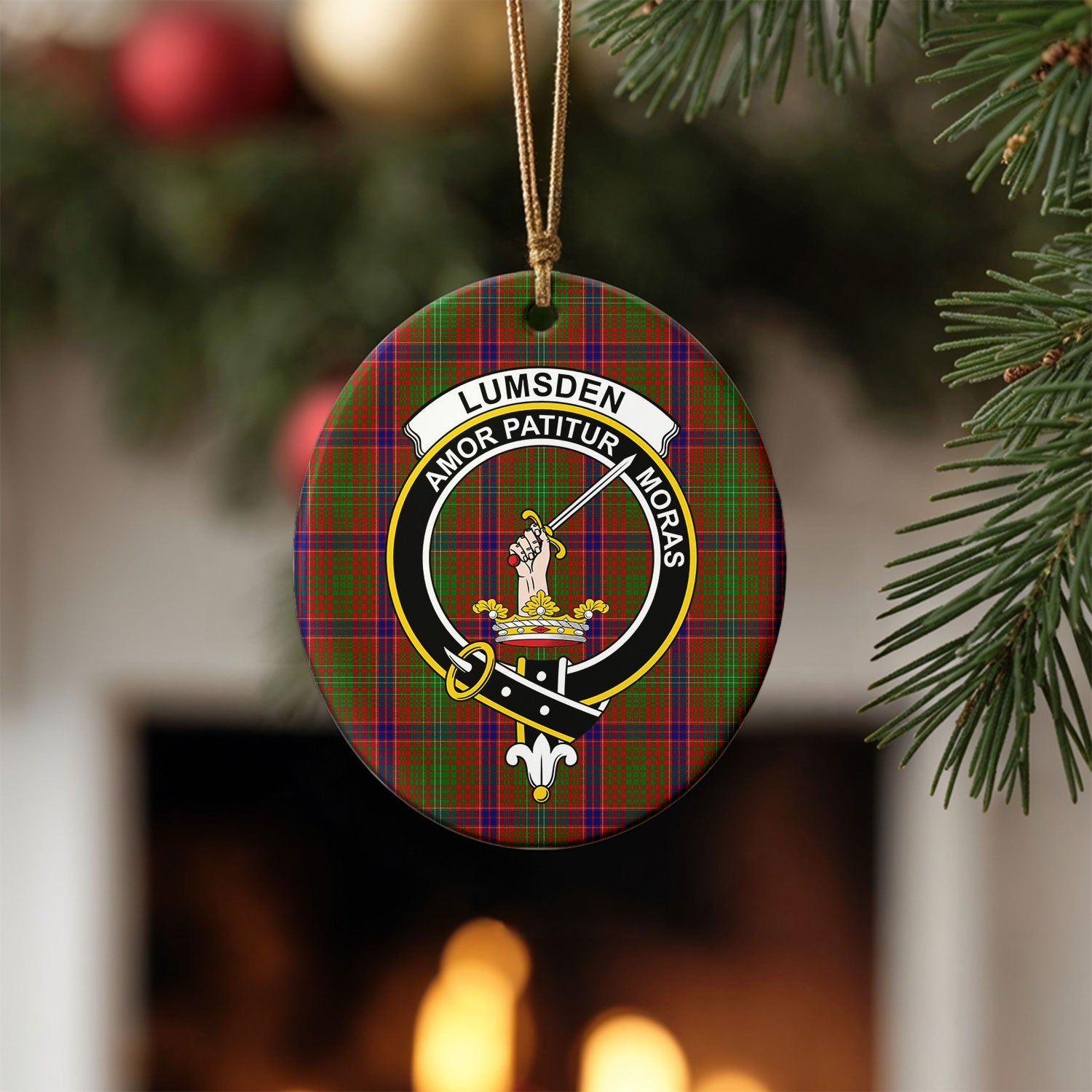 Lumsden Tartan Crest Christmas Ceramic Ornament