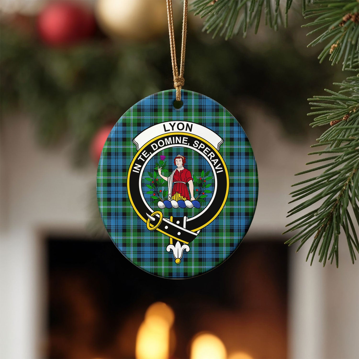 Lyon Tartan Crest Christmas Ceramic Ornament