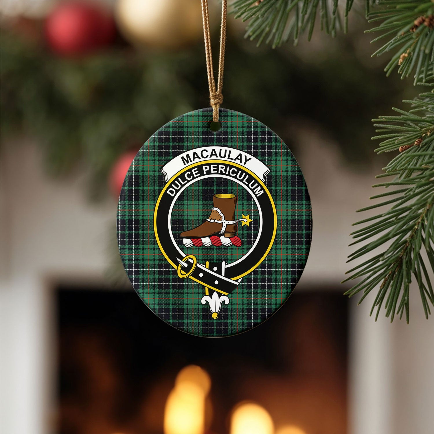 MacAulay Hunting Ancient Tartan Crest Christmas Ceramic Ornament