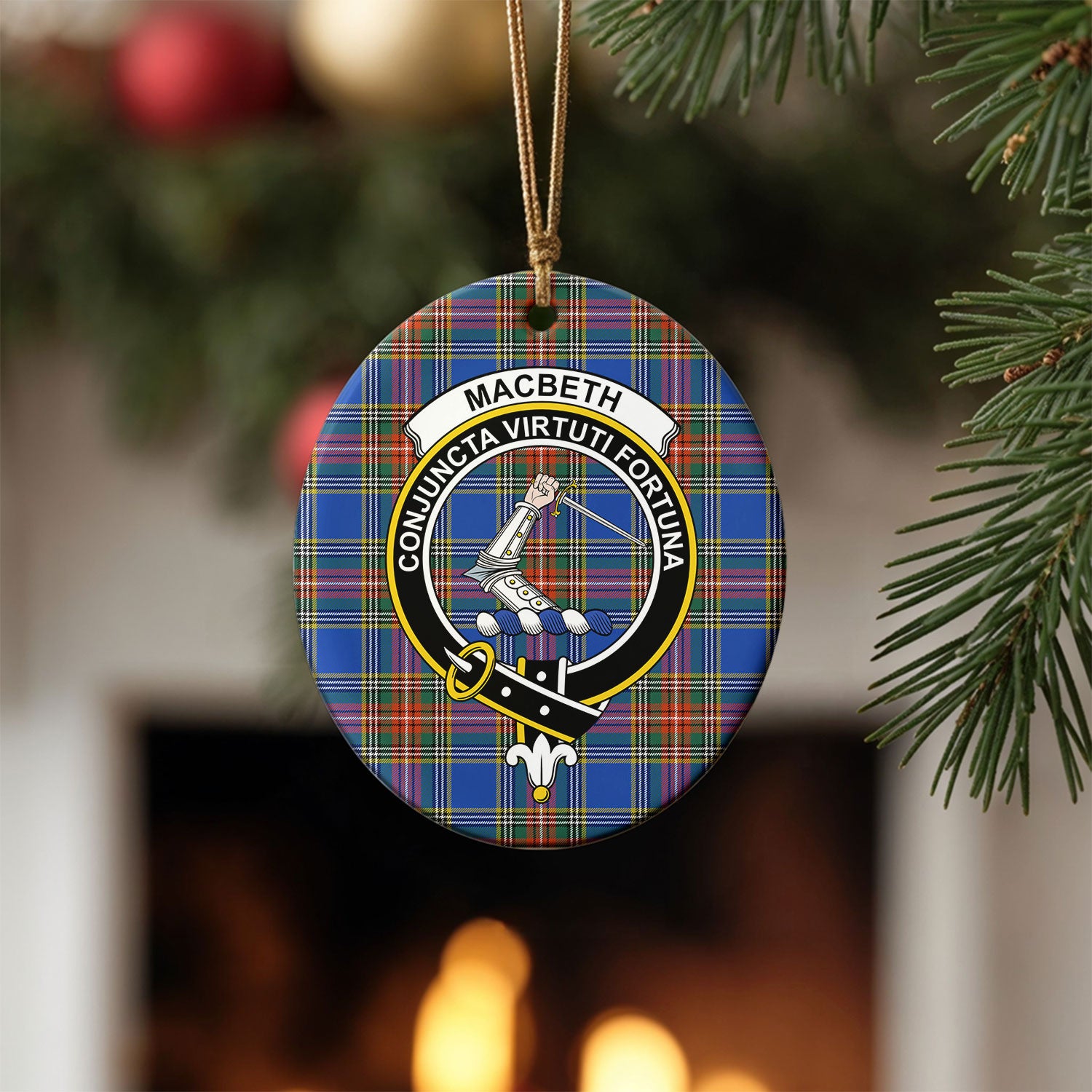 MacBeth Ancient Tartan Crest Christmas Ceramic Ornament