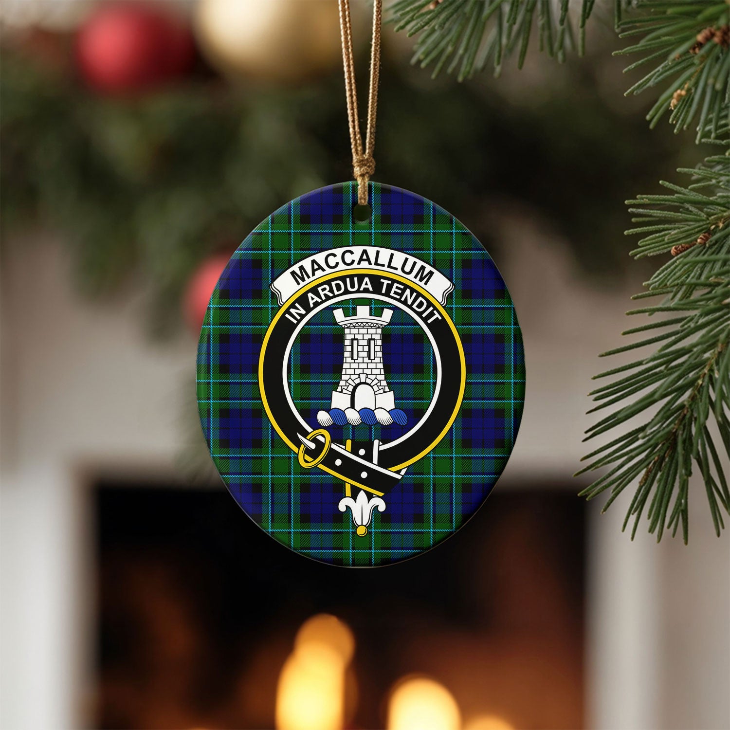 MacCallum Modern Tartan Crest Christmas Ceramic Ornament