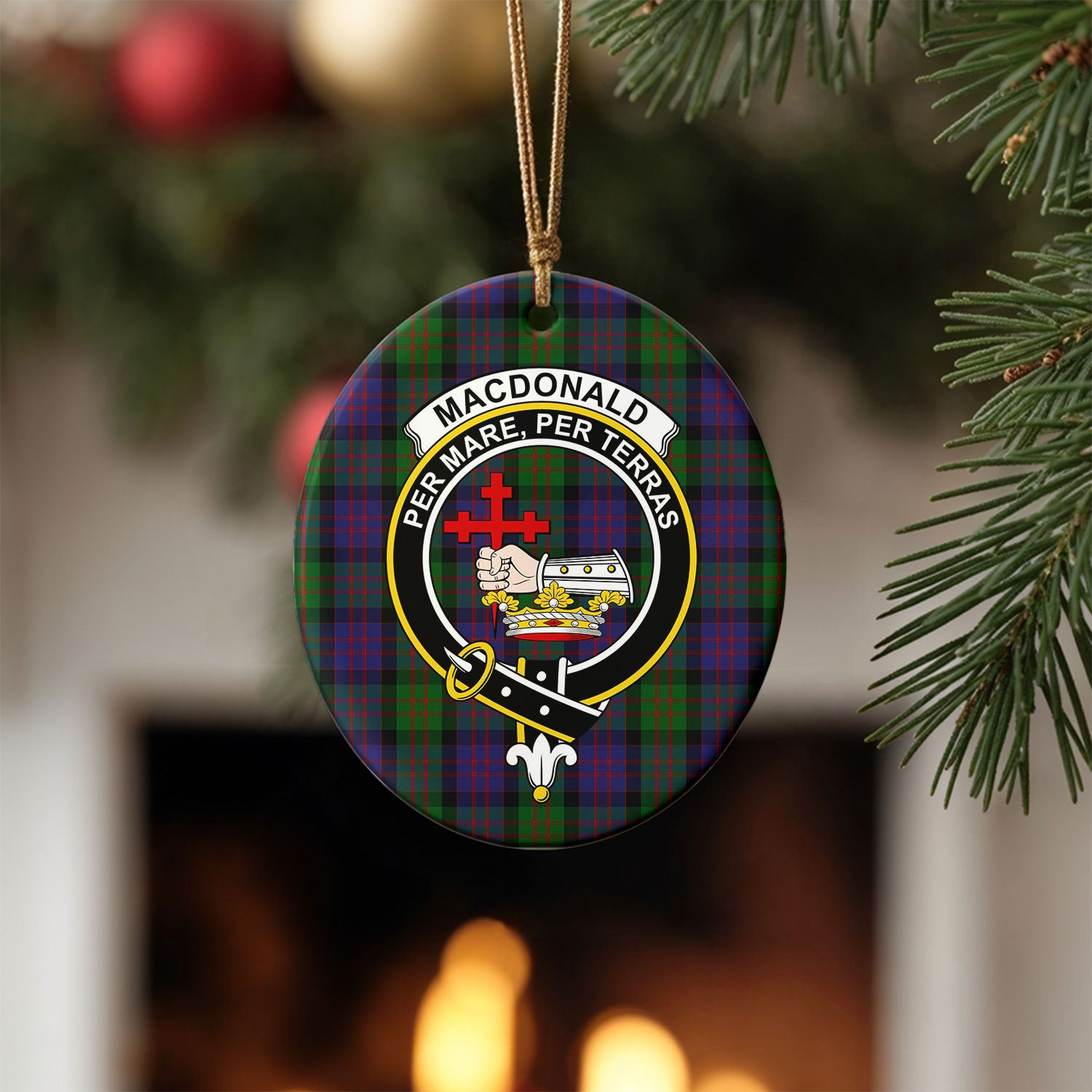MacDonald Tartan Crest Christmas Ceramic Ornament