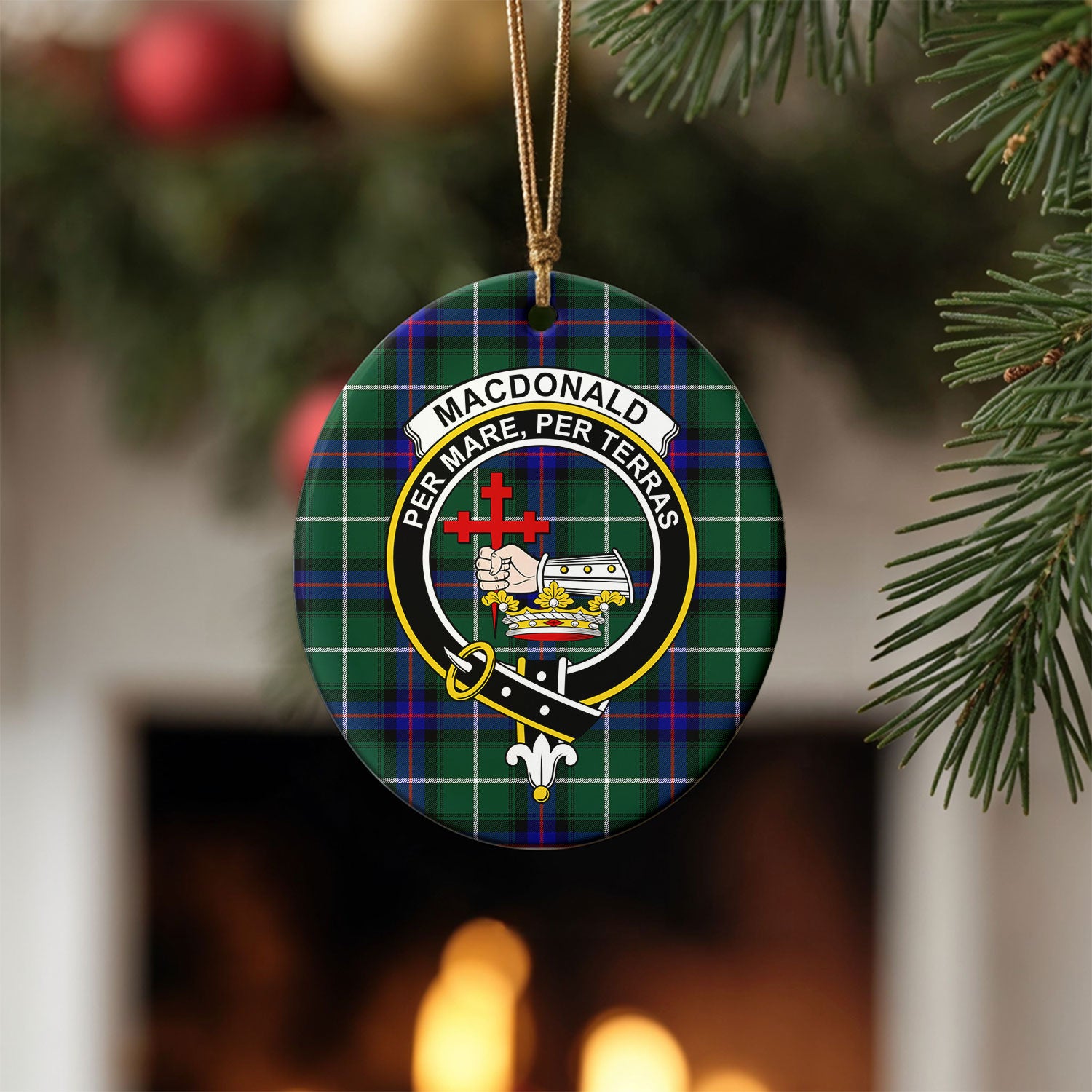 MacDonald of the Isles Hunting Modern Tartan Crest Christmas Ceramic Ornament