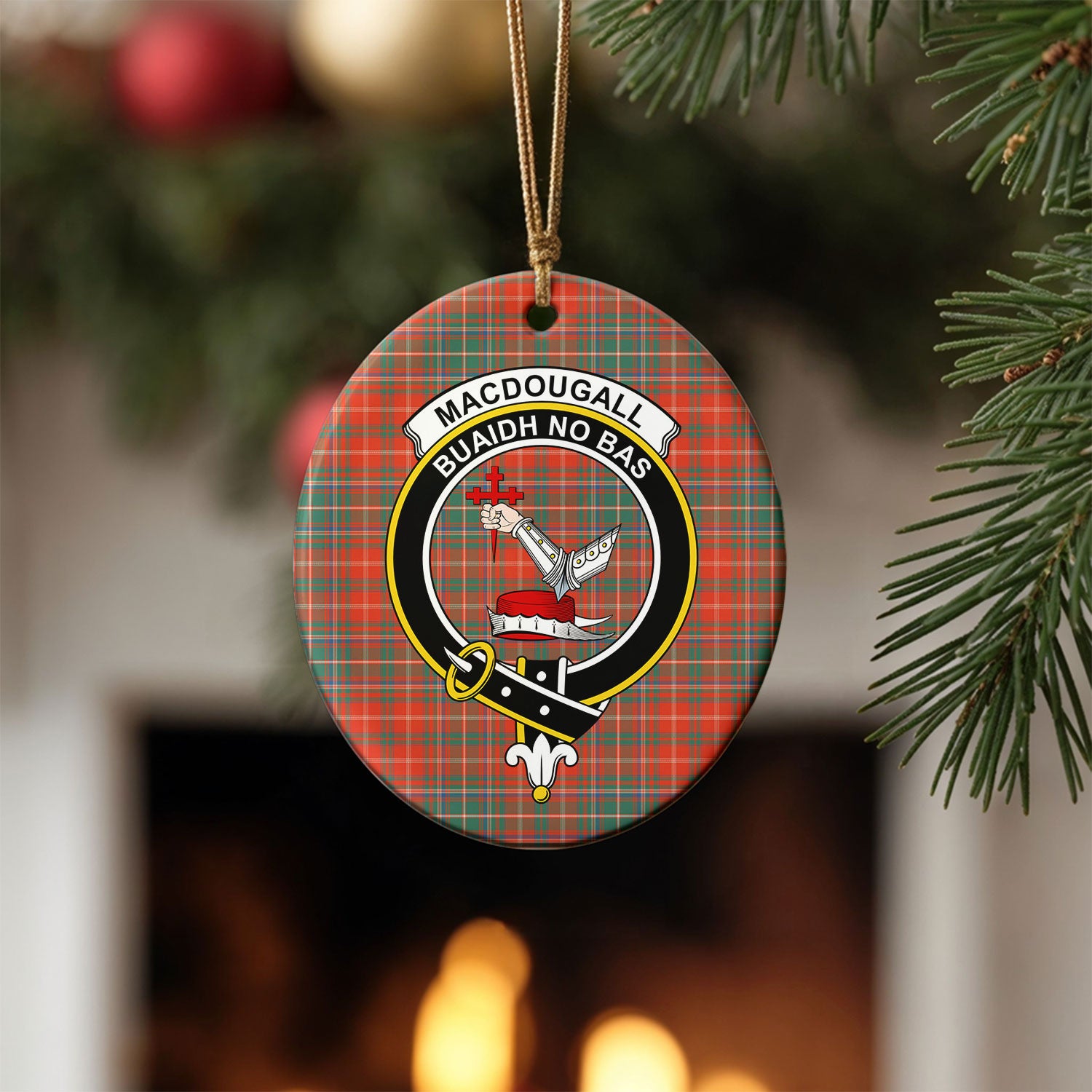MacDougall Ancient Tartan Crest Christmas Ceramic Ornament