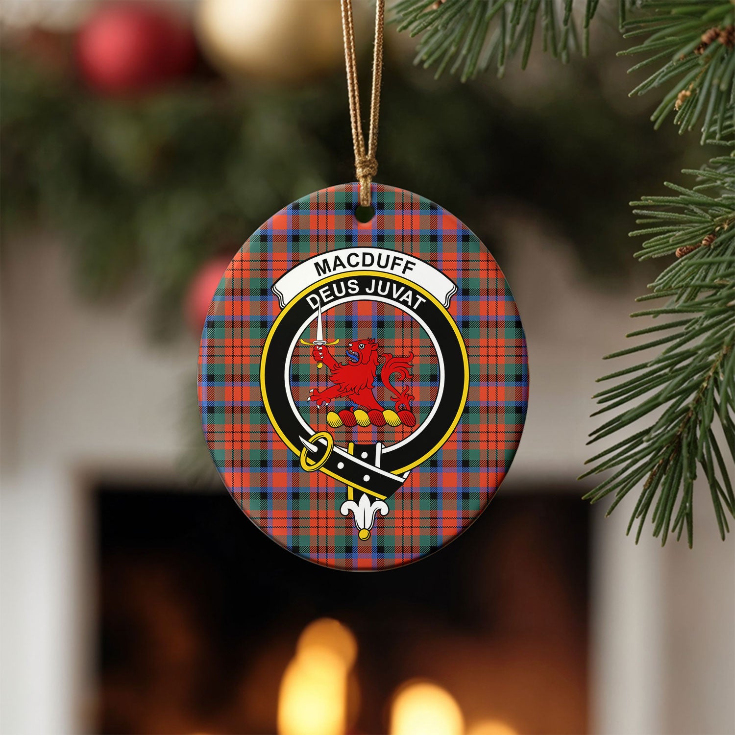 MacDuff Ancient Tartan Crest Christmas Ceramic Ornament