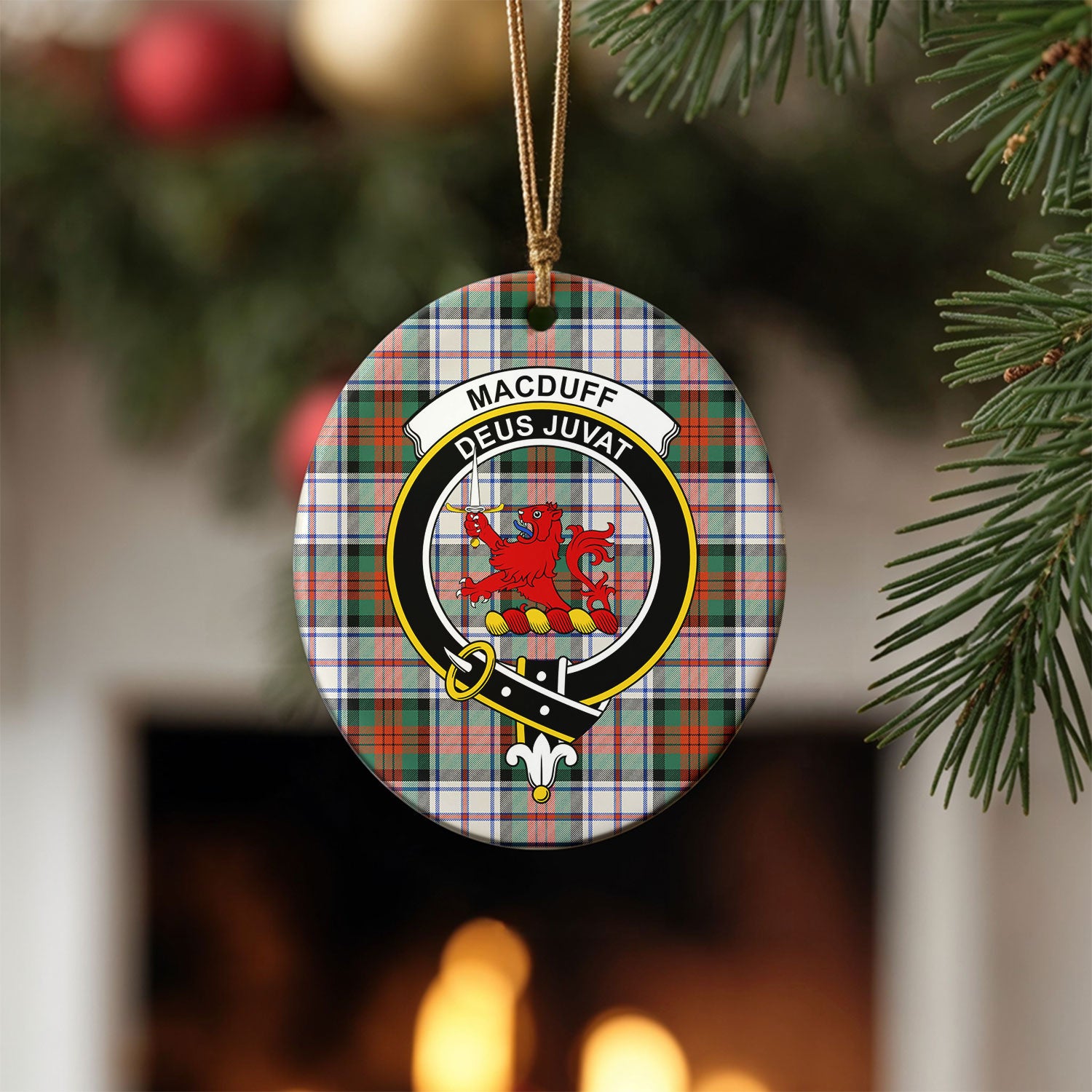 MacDuff Dress Ancient Tartan Crest Christmas Ceramic Ornament