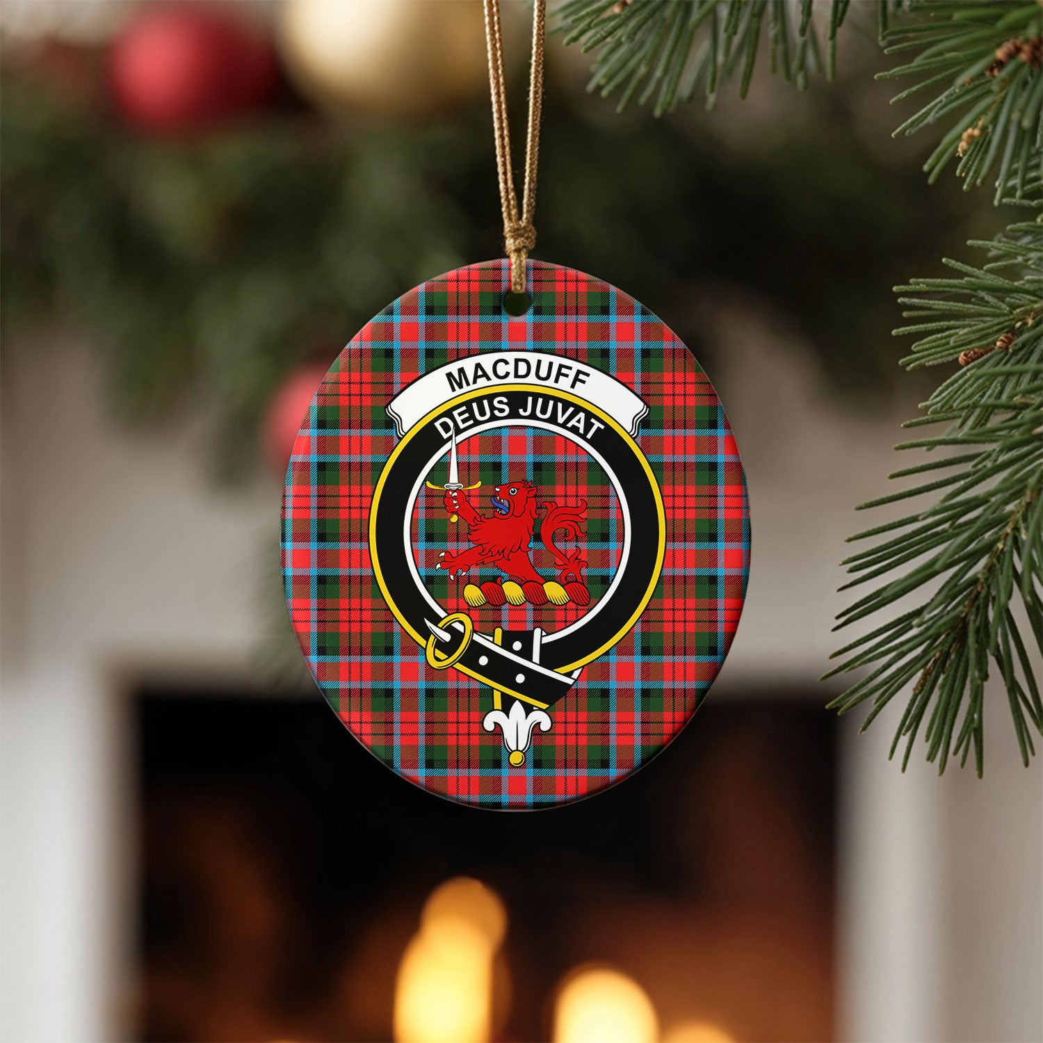 MacDuff Modern Tartan Crest Christmas Ceramic Ornament