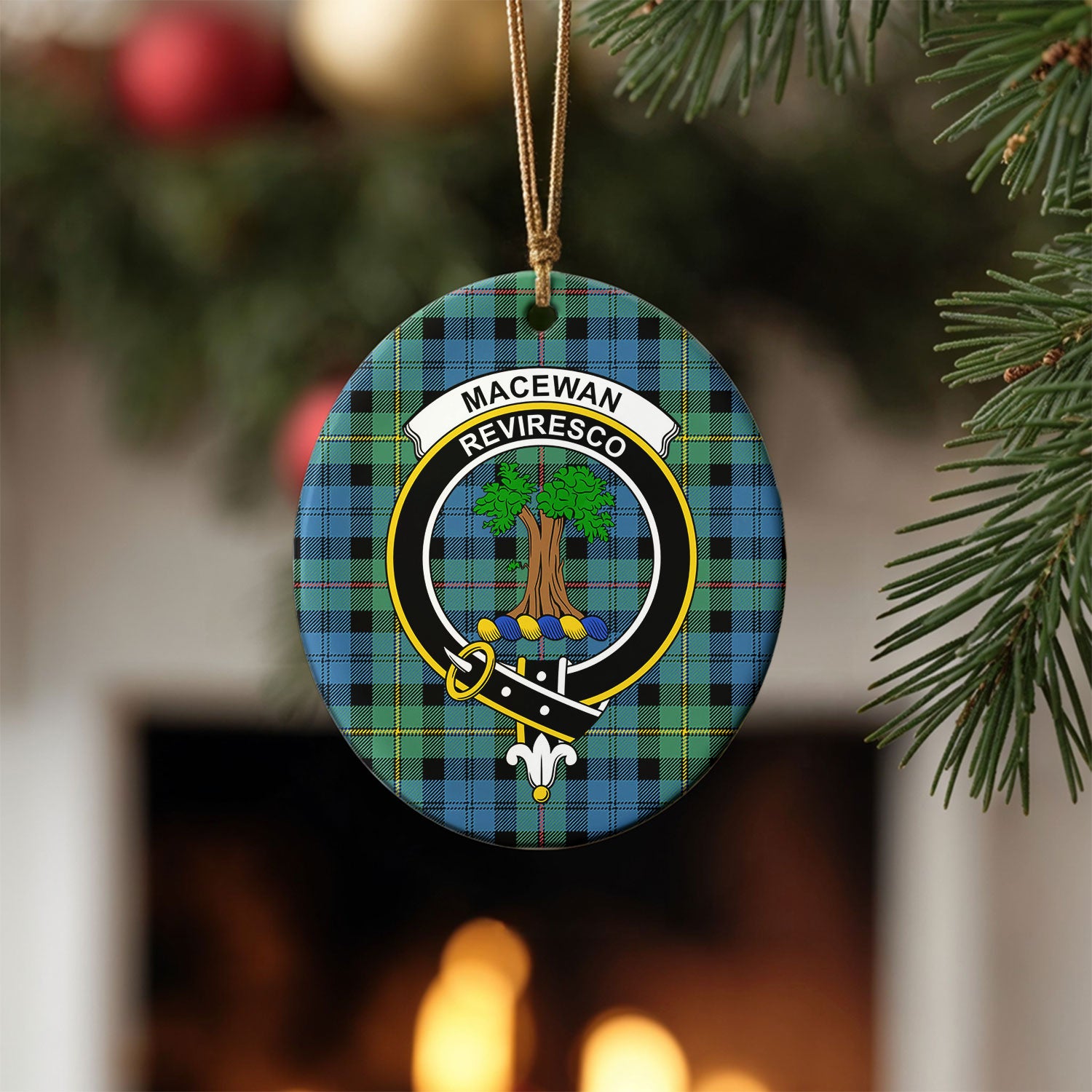MacEwan Ancient Tartan Crest Christmas Ceramic Ornament