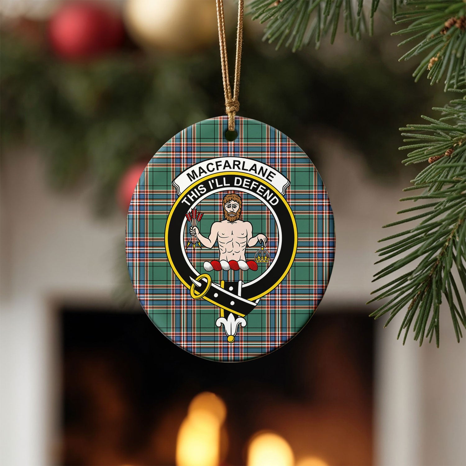MacFarlane Hunting Ancient Tartan Crest Christmas Ceramic Ornament