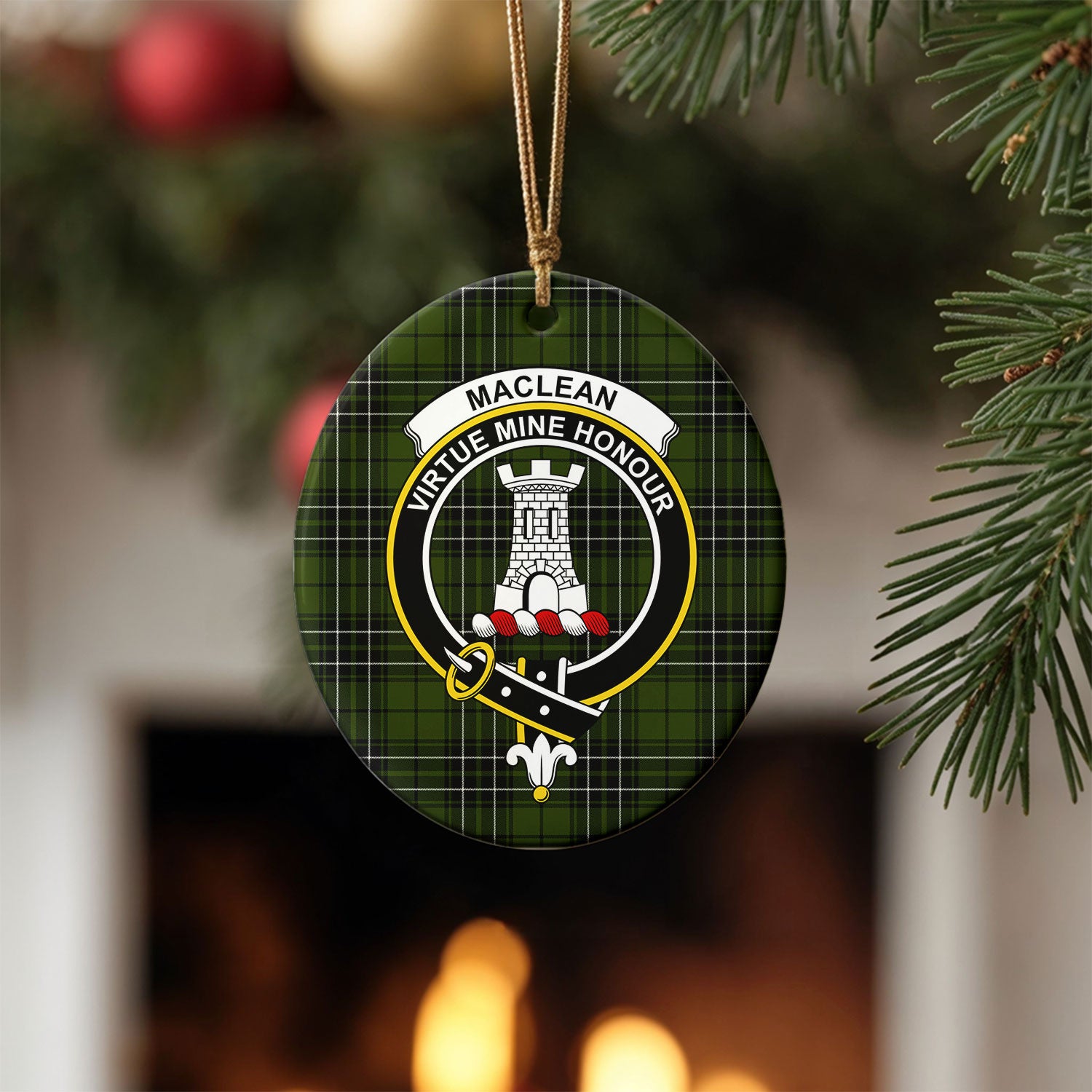 MacLean Hunting Tartan Crest Christmas Ceramic Ornament