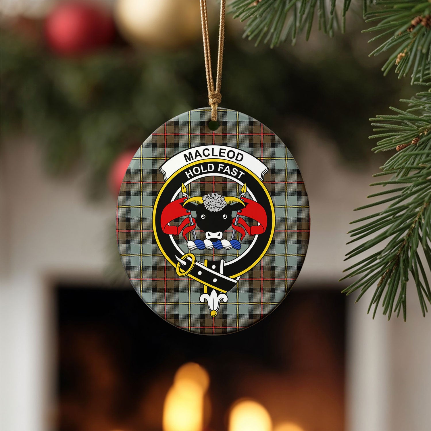 MacLeod of Harris Weathered Tartan Crest Christmas Ceramic Ornament