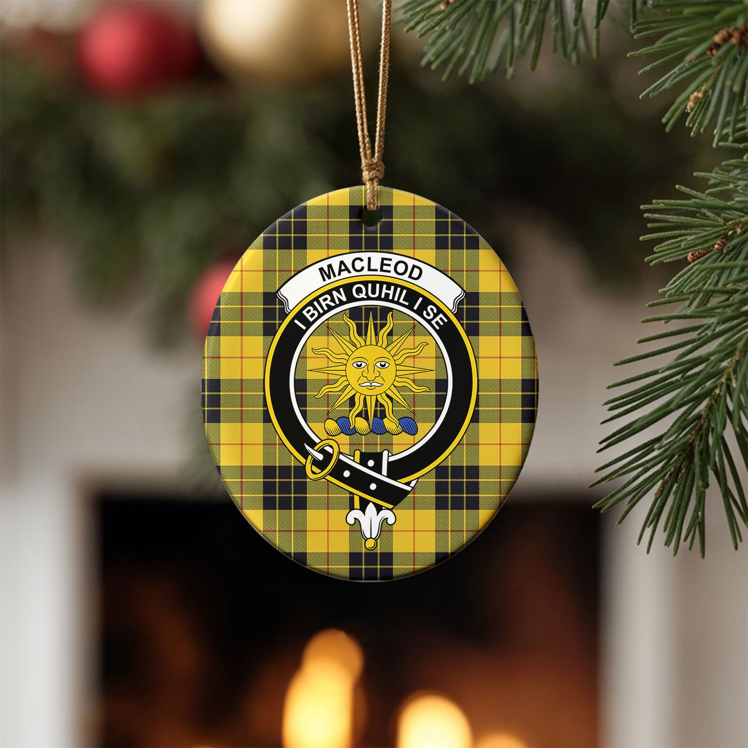 MacLeod of Lewis Ancient Tartan Crest Christmas Ceramic Ornament