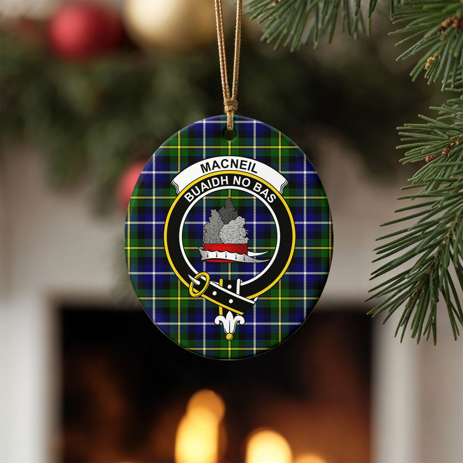 MacNeil of Barra Modern Tartan Crest Christmas Ceramic Ornament