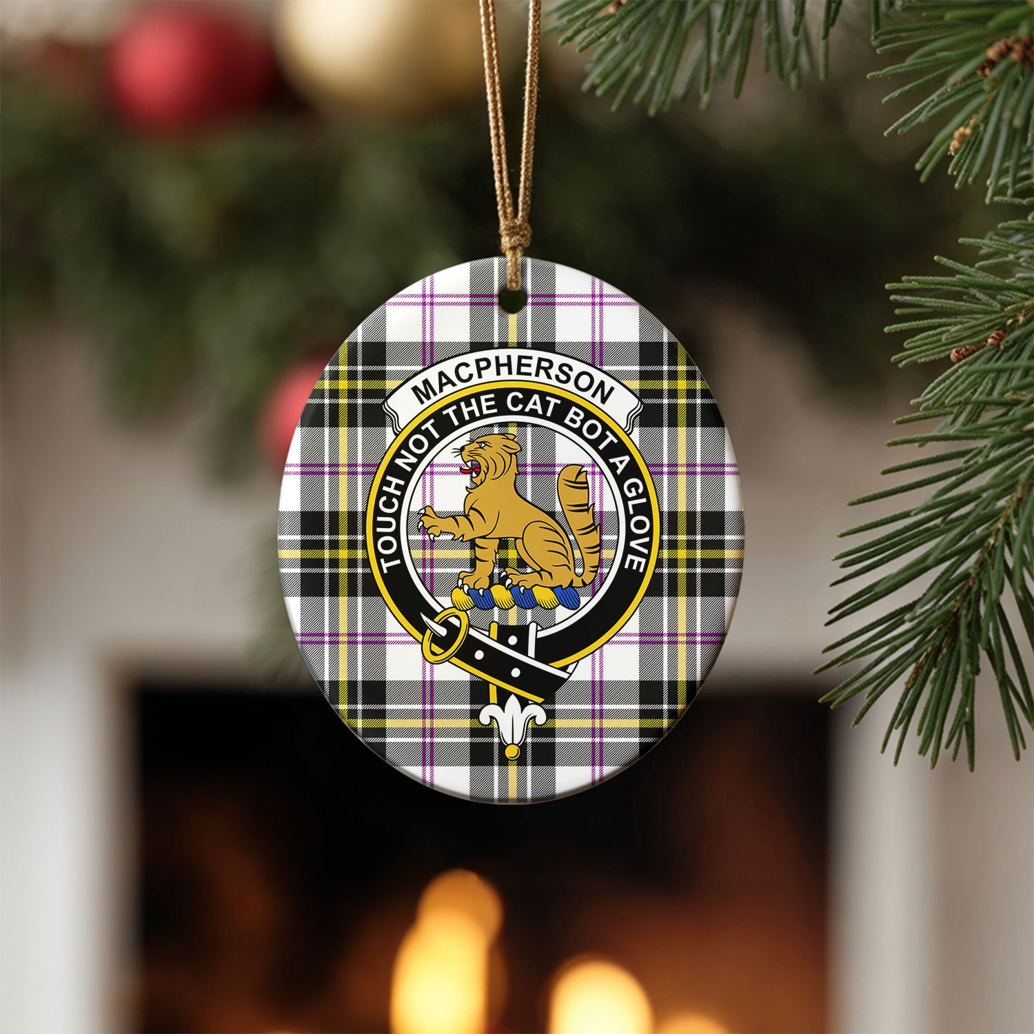 MacPherson Dress Modern Tartan Crest Christmas Ceramic Ornament