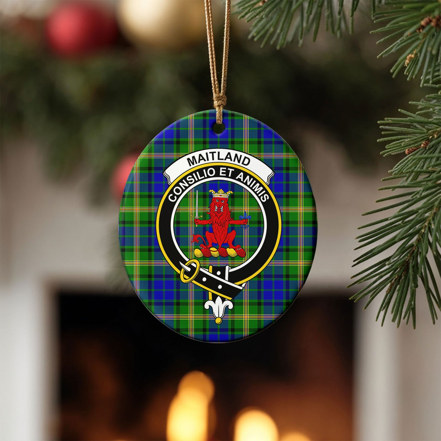 Maitland Tartan Crest Christmas Ceramic Ornament