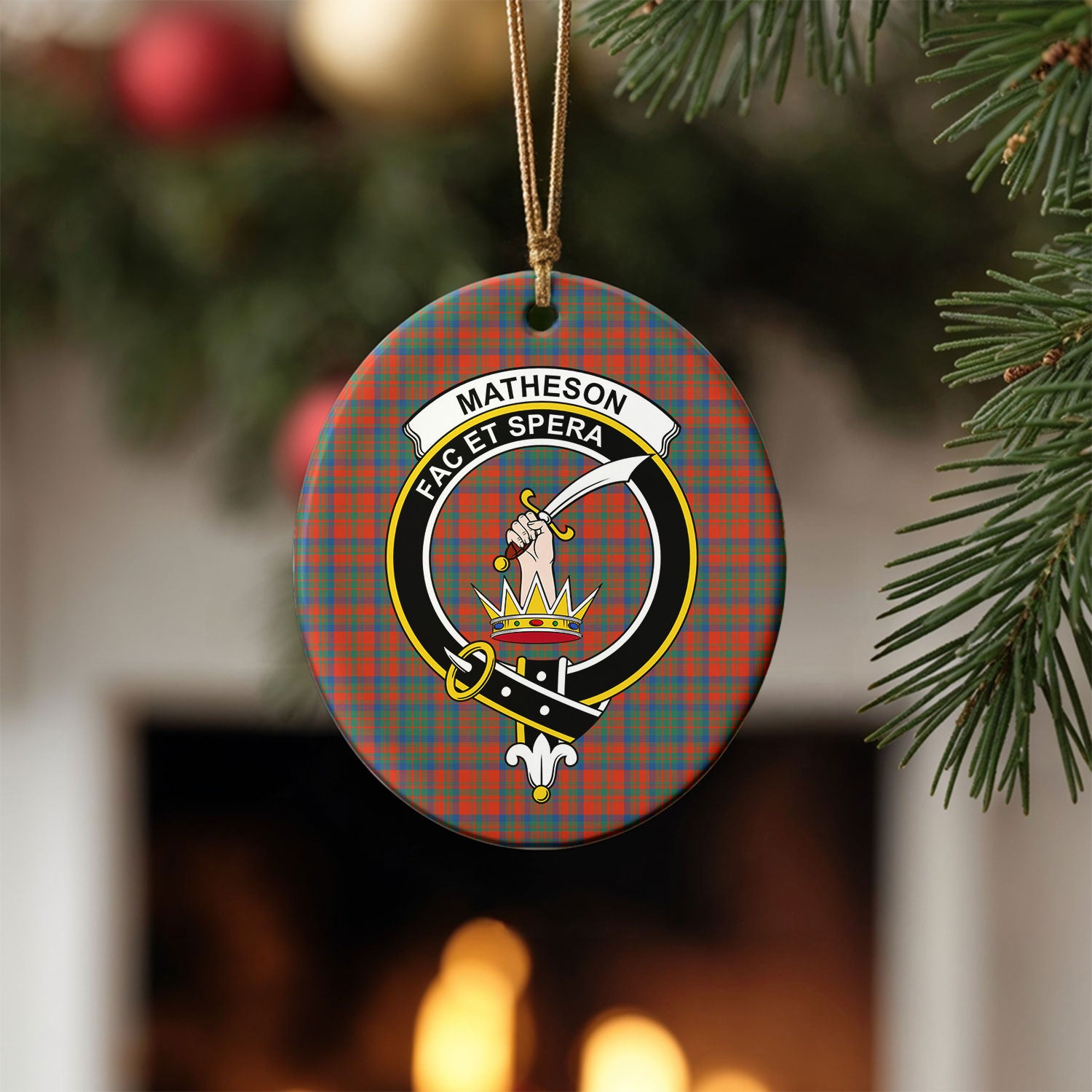Matheson Ancient Tartan Crest Christmas Ceramic Ornament