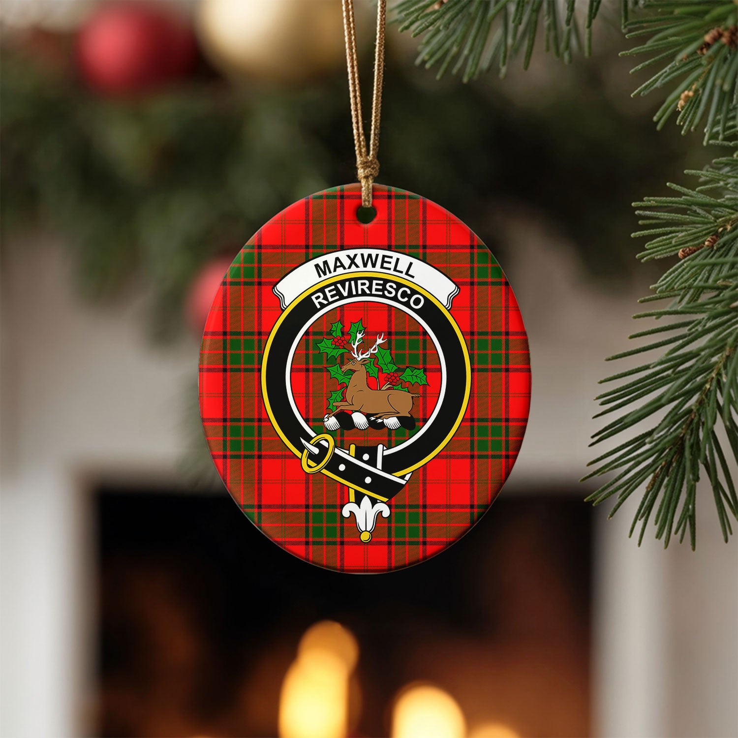 Maxwell Modern Tartan Crest Christmas Ceramic Ornament