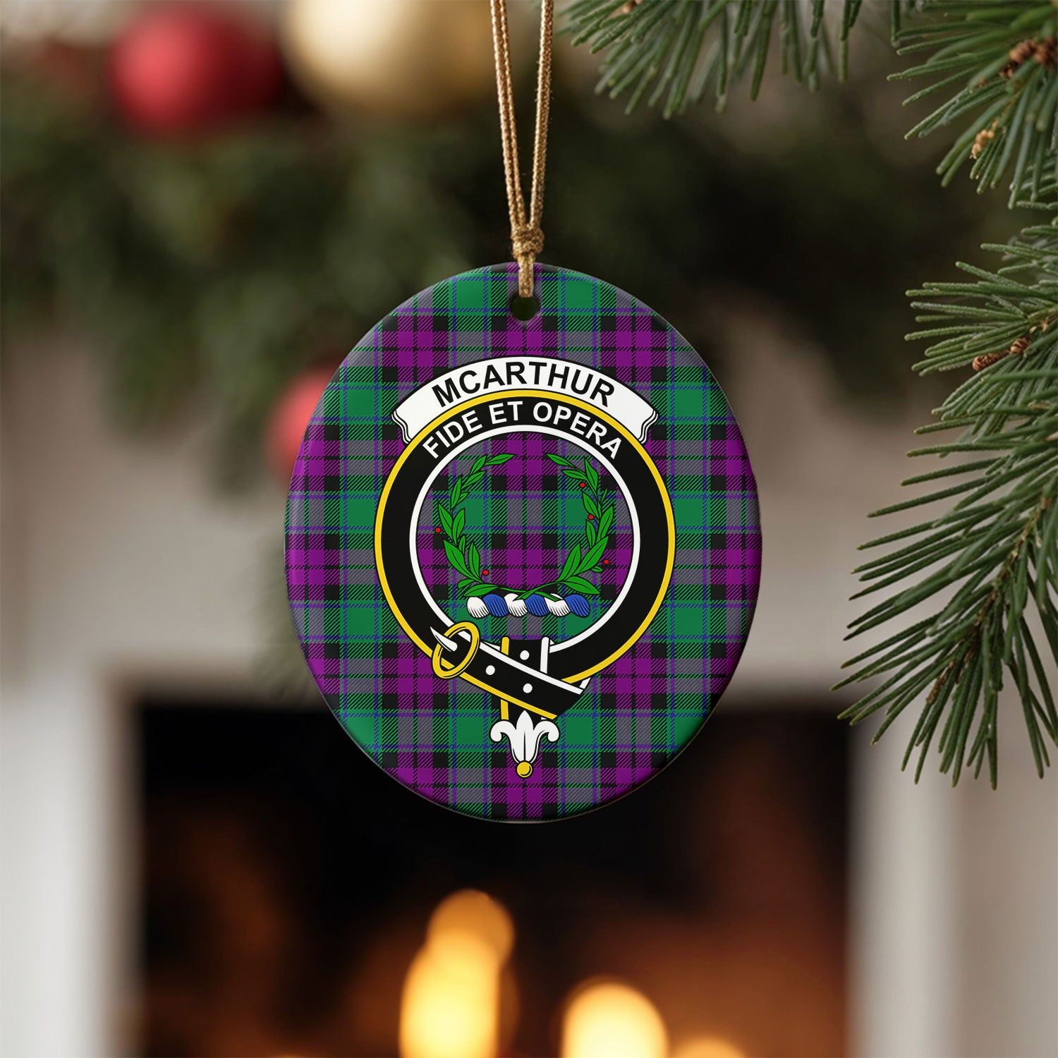 McArthur - Milton Tartan Crest Christmas Ceramic Ornament