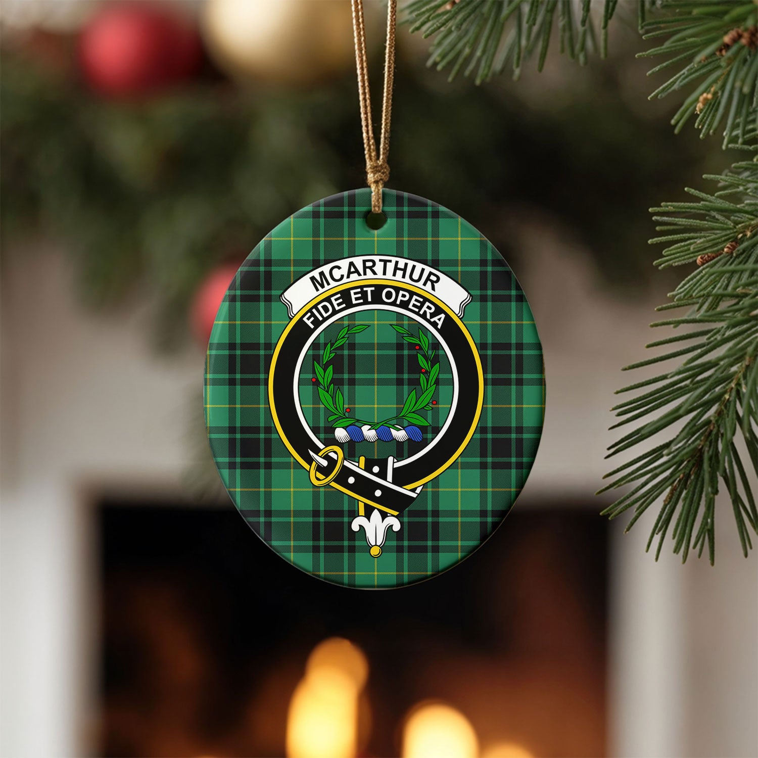McArthur Ancient Tartan Crest Christmas Ceramic Ornament