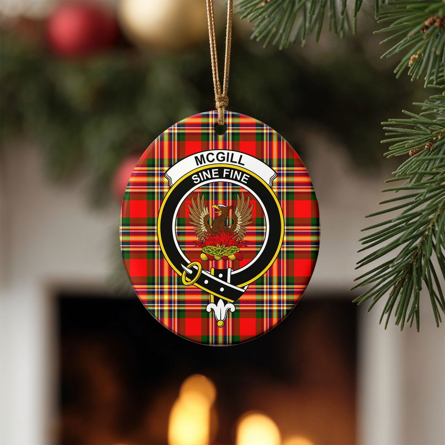 McGill Modern Tartan Crest Christmas Ceramic Ornament