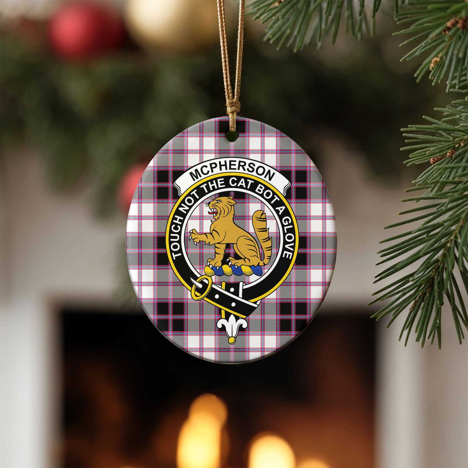 McPherson Hunting Modern Tartan Crest Christmas Ceramic Ornament