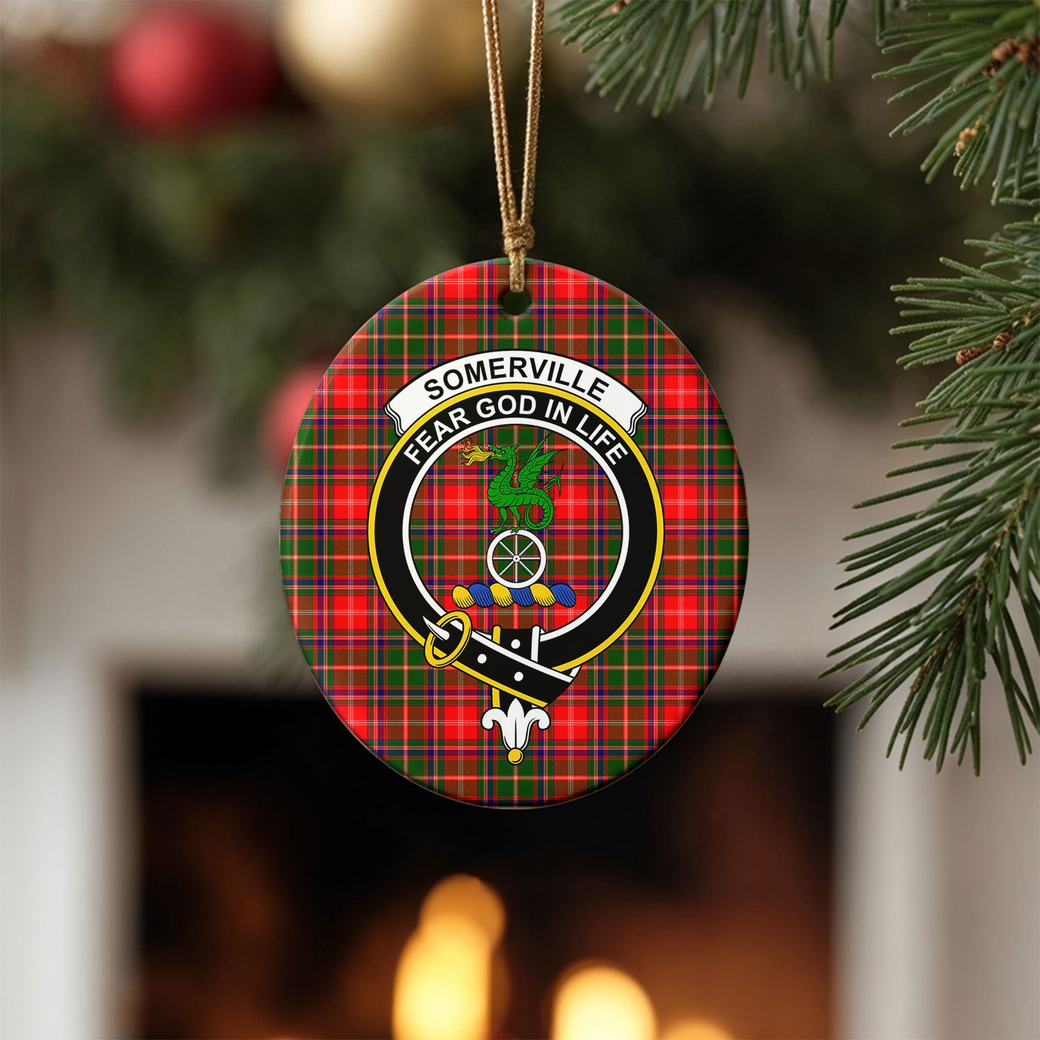 Somerville Tartan Crest Christmas Ceramic Ornament