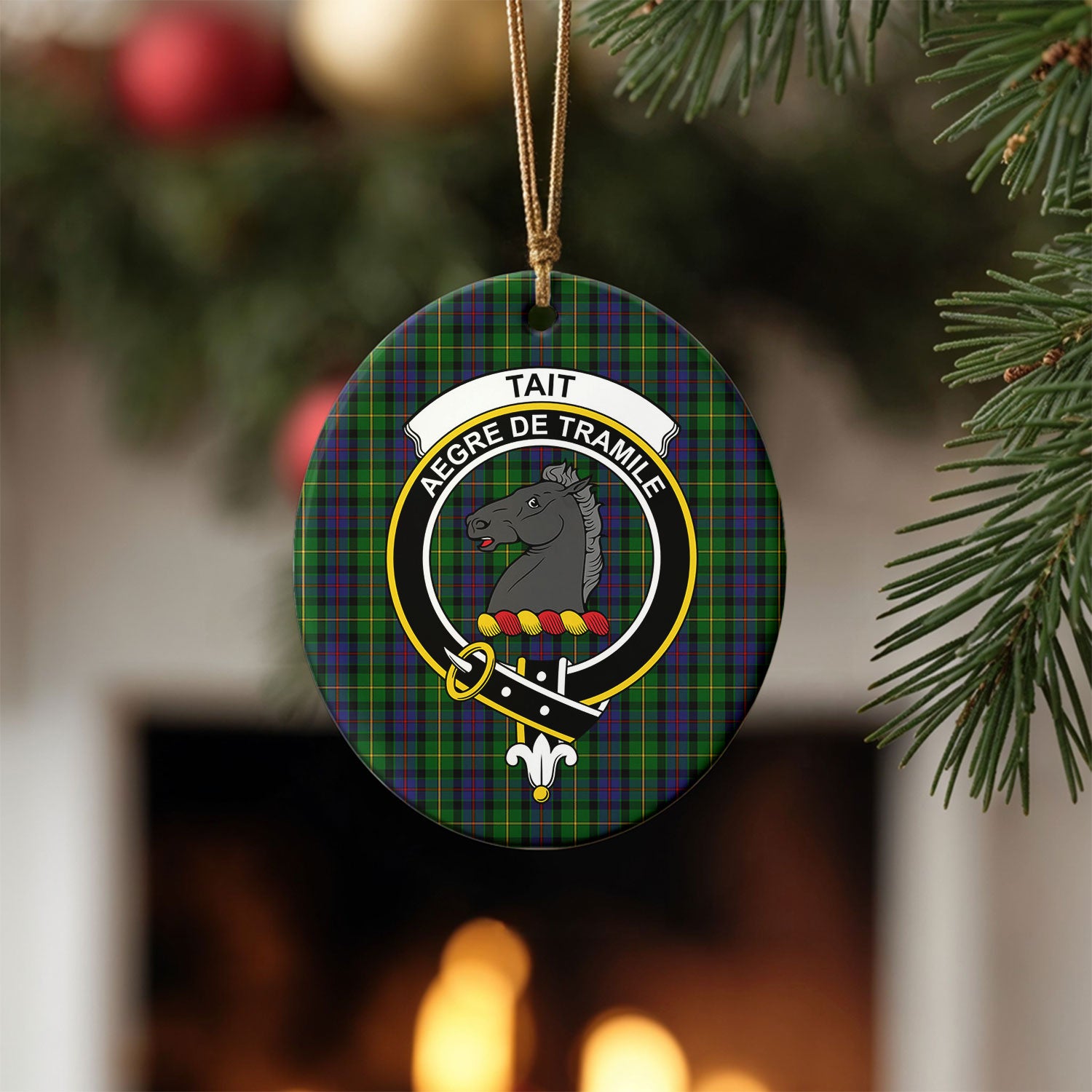 Tait Tartan Crest Christmas Ceramic Ornament
