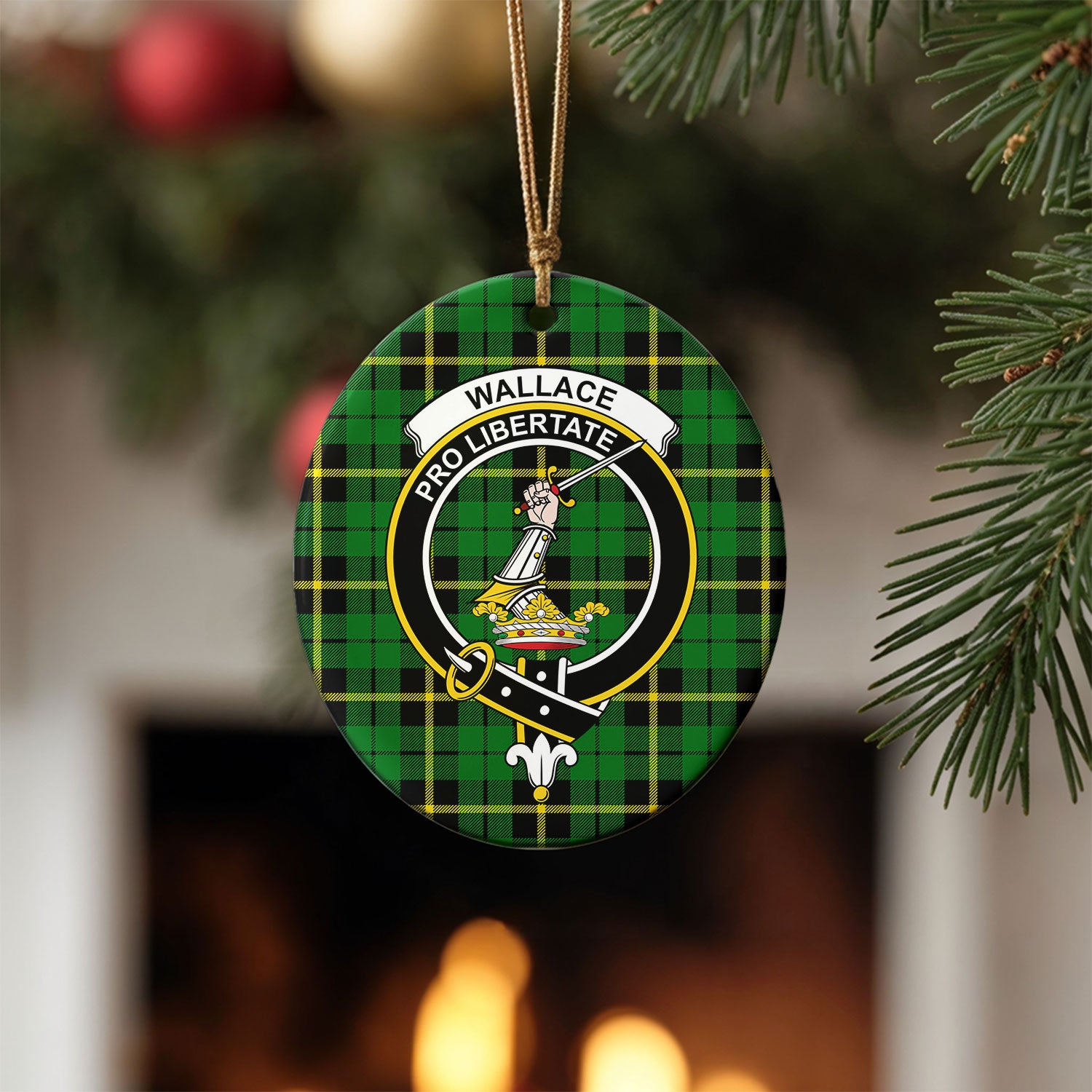 Wallace Hunting Modern Tartan Crest Christmas Ceramic Ornament
