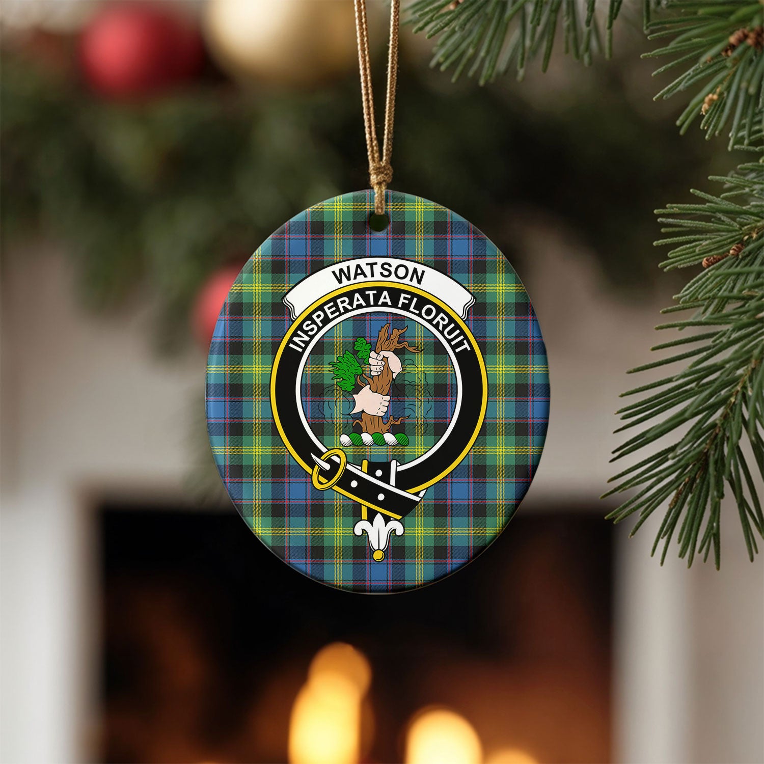 Watson Ancient Tartan Crest Christmas Ceramic Ornament