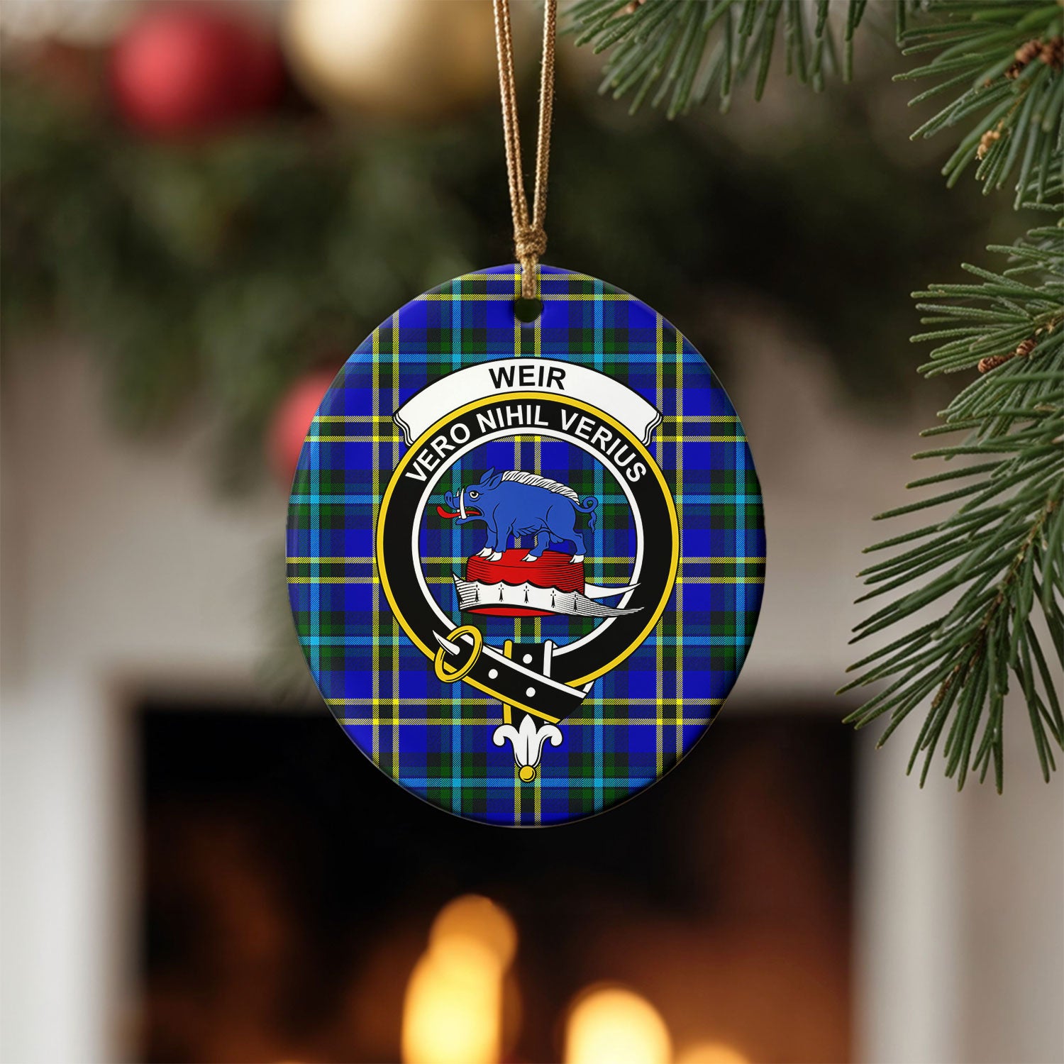 Weir Modern Tartan Crest Christmas Ceramic Ornament