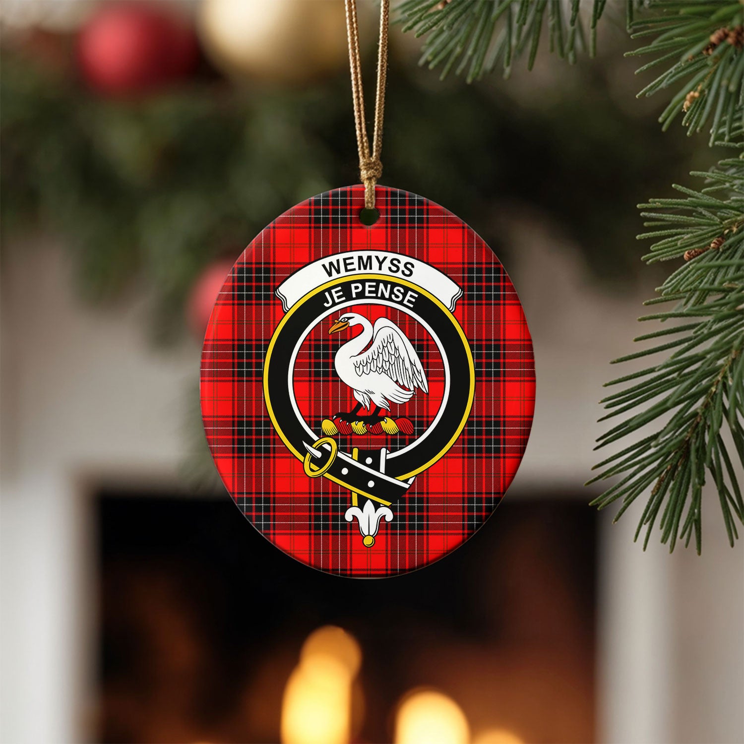 Wemyss Modern Tartan Crest Christmas Ceramic Ornament