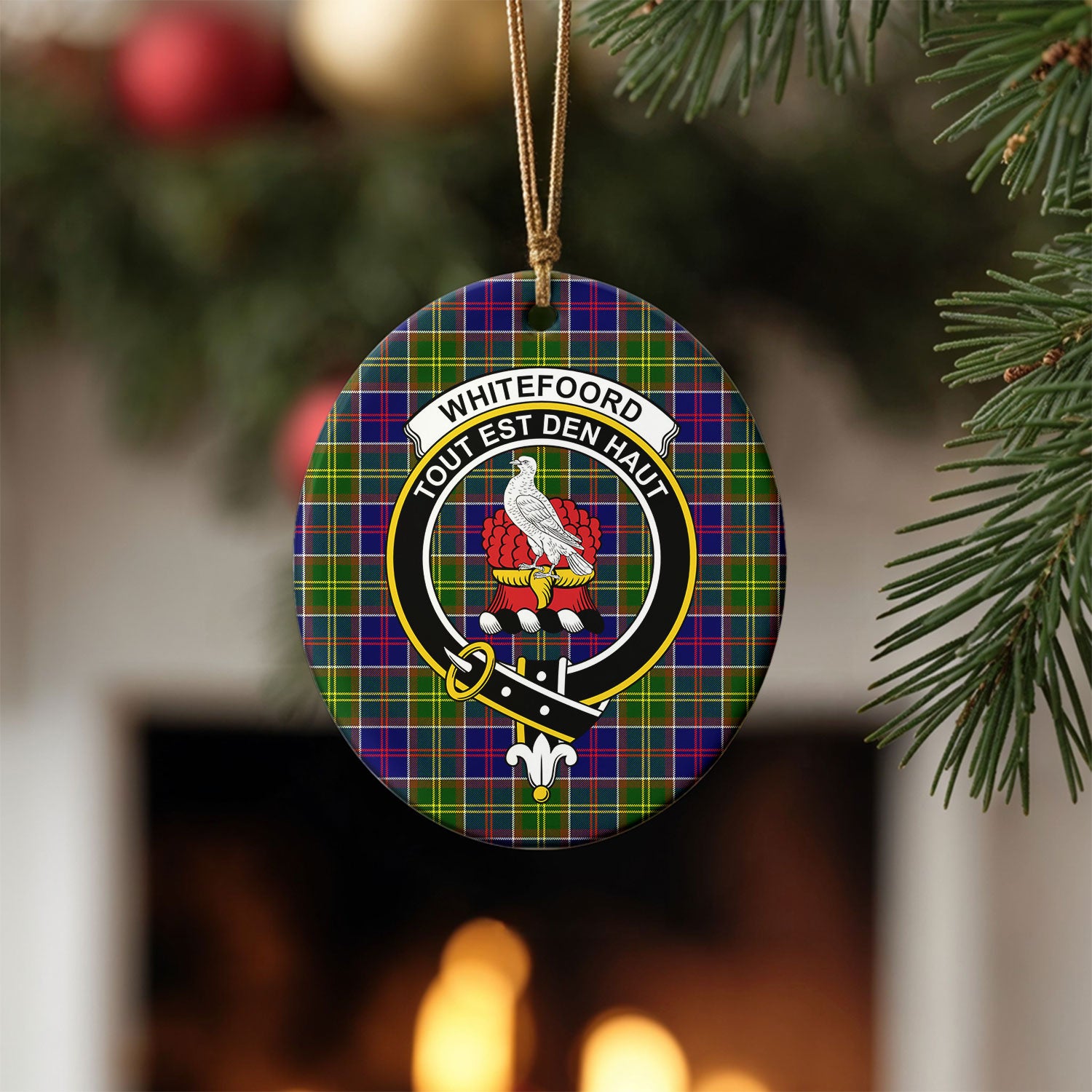 Whitefoord Tartan Crest Christmas Ceramic Ornament