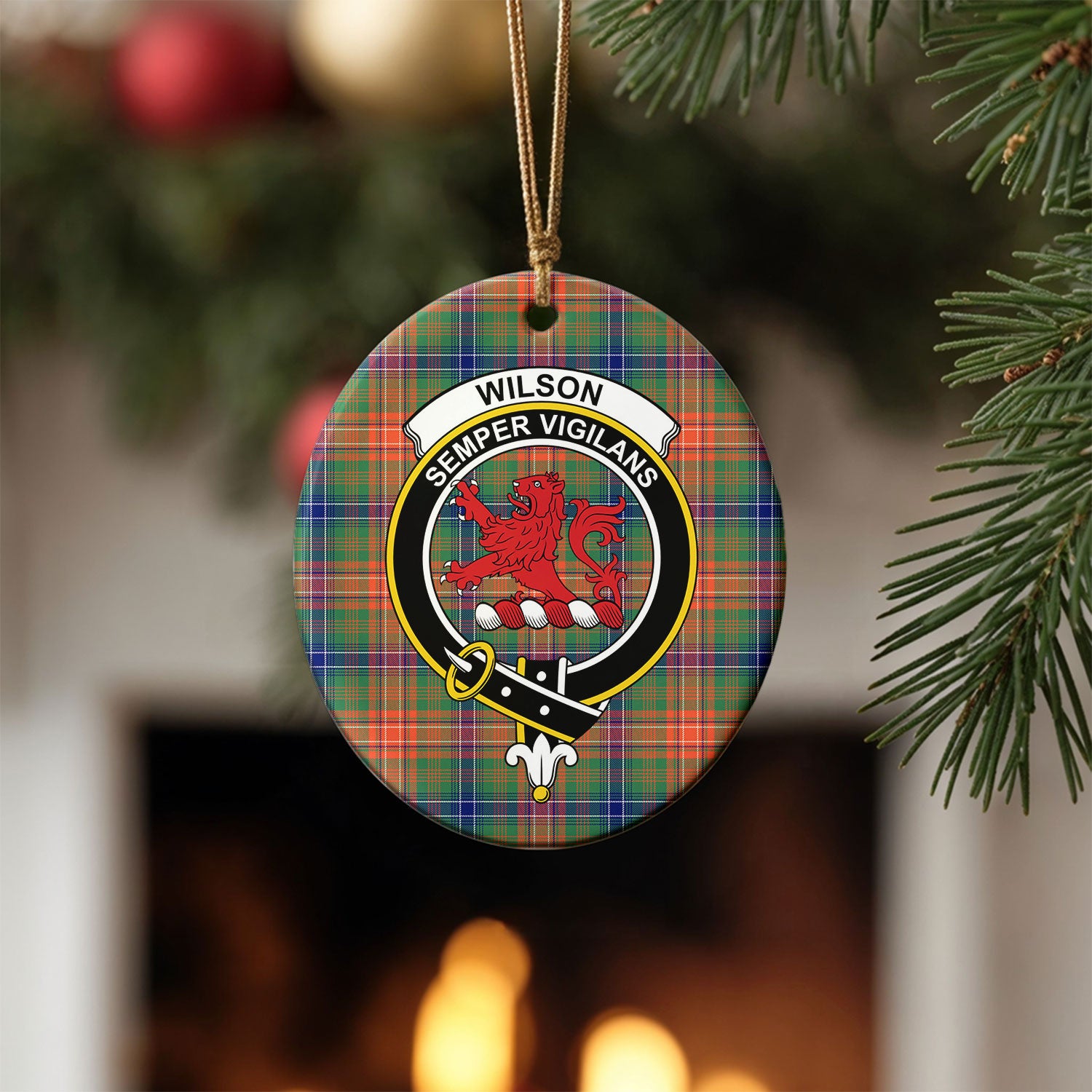 Wilson Ancient Tartan Crest Christmas Ceramic Ornament