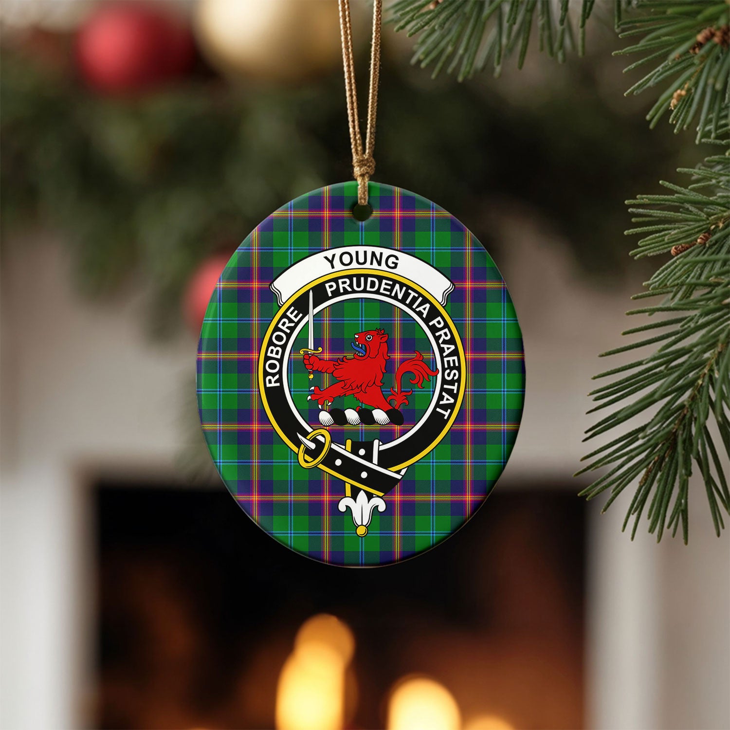 Young Modern Tartan Crest Christmas Ceramic Ornament