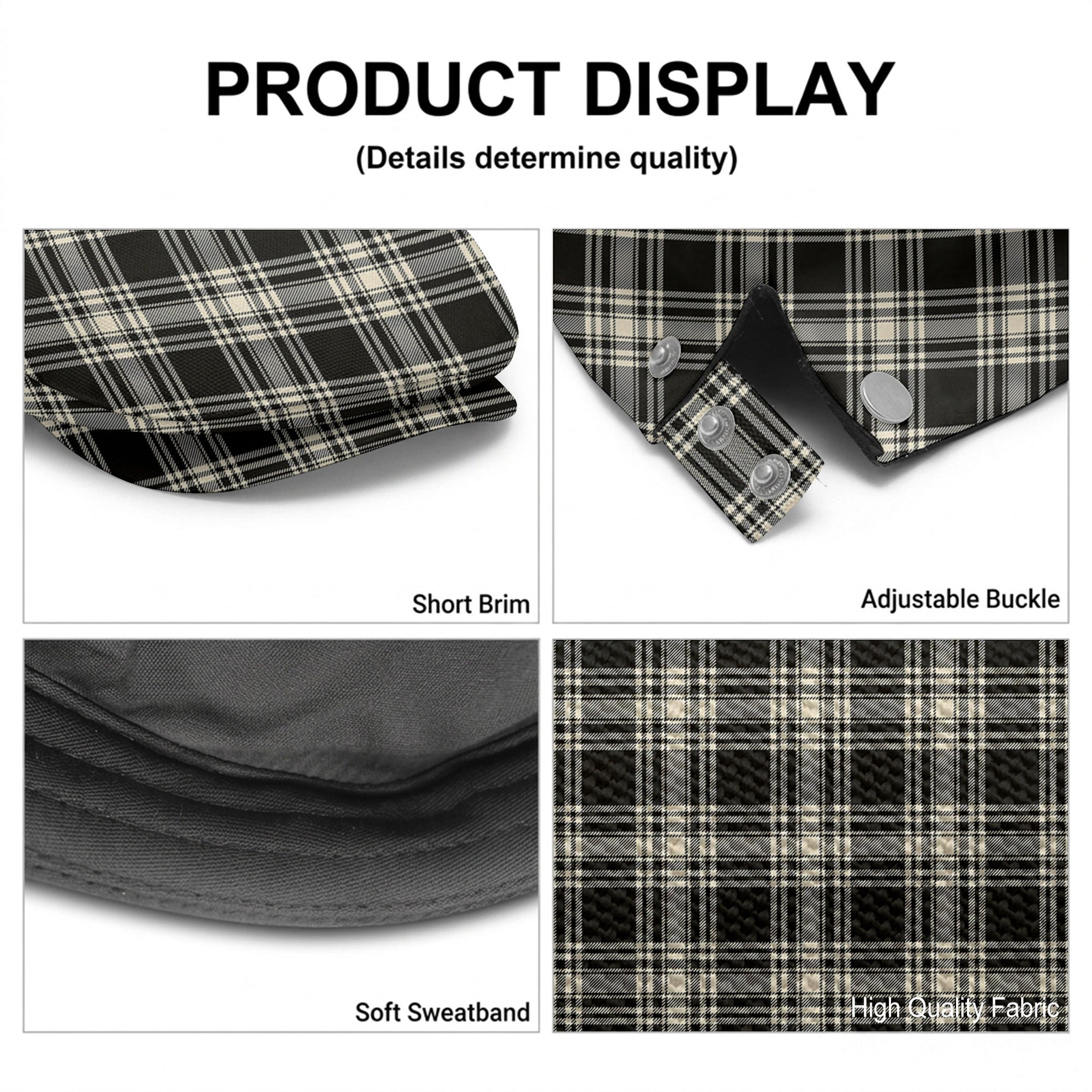 Menzies Black - White Ancient Tartan Flat Caps